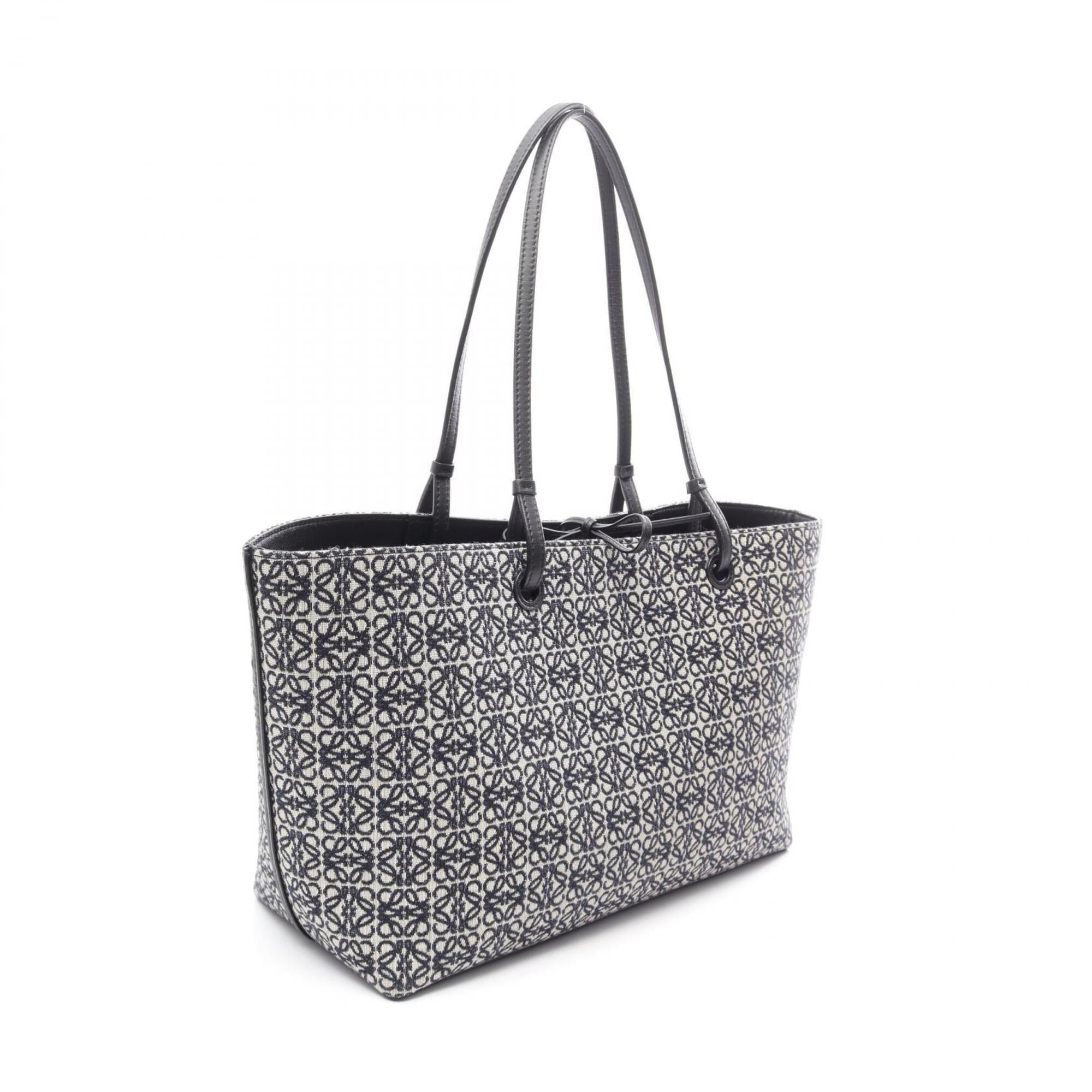 Loewe Beige Navy Canvas Leather Handbag Tote Bag (Pre-Owned)