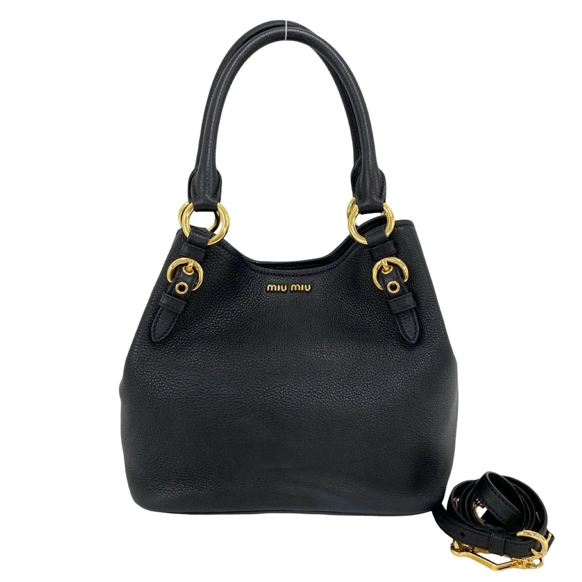 Miu Miu Black Leather Handbag Shoulder Bag Tote Bag (Pre-Owned)
