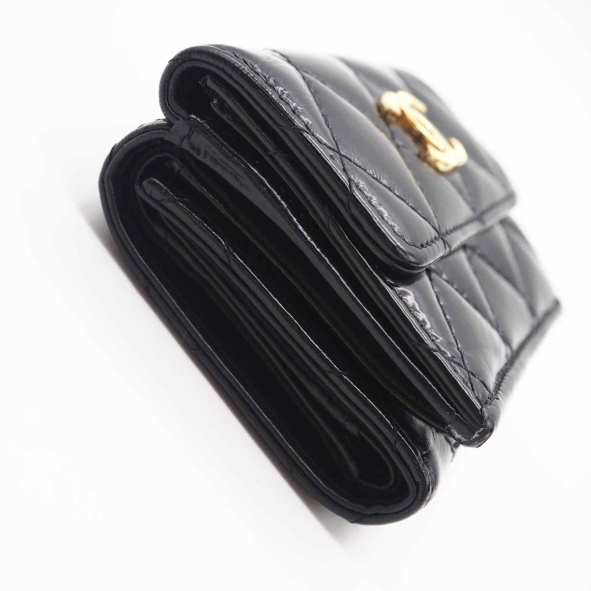 Chanel Matelasse Gold Black Leather Wallet (Tri-Fold) (Pre-Owned)