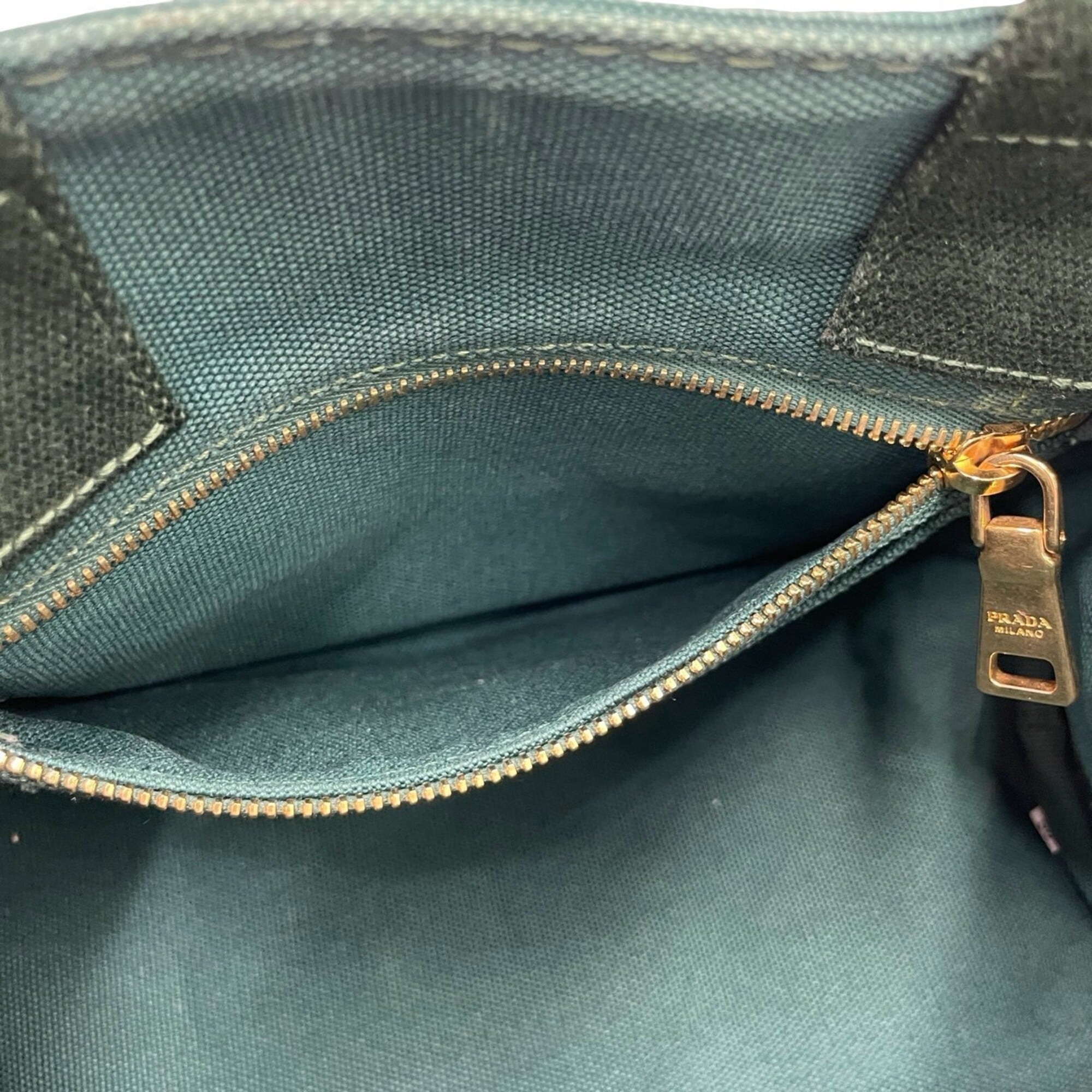 Prada Green Canvas Handbag Shoulder Bag Tote Bag (Pre-Owned)