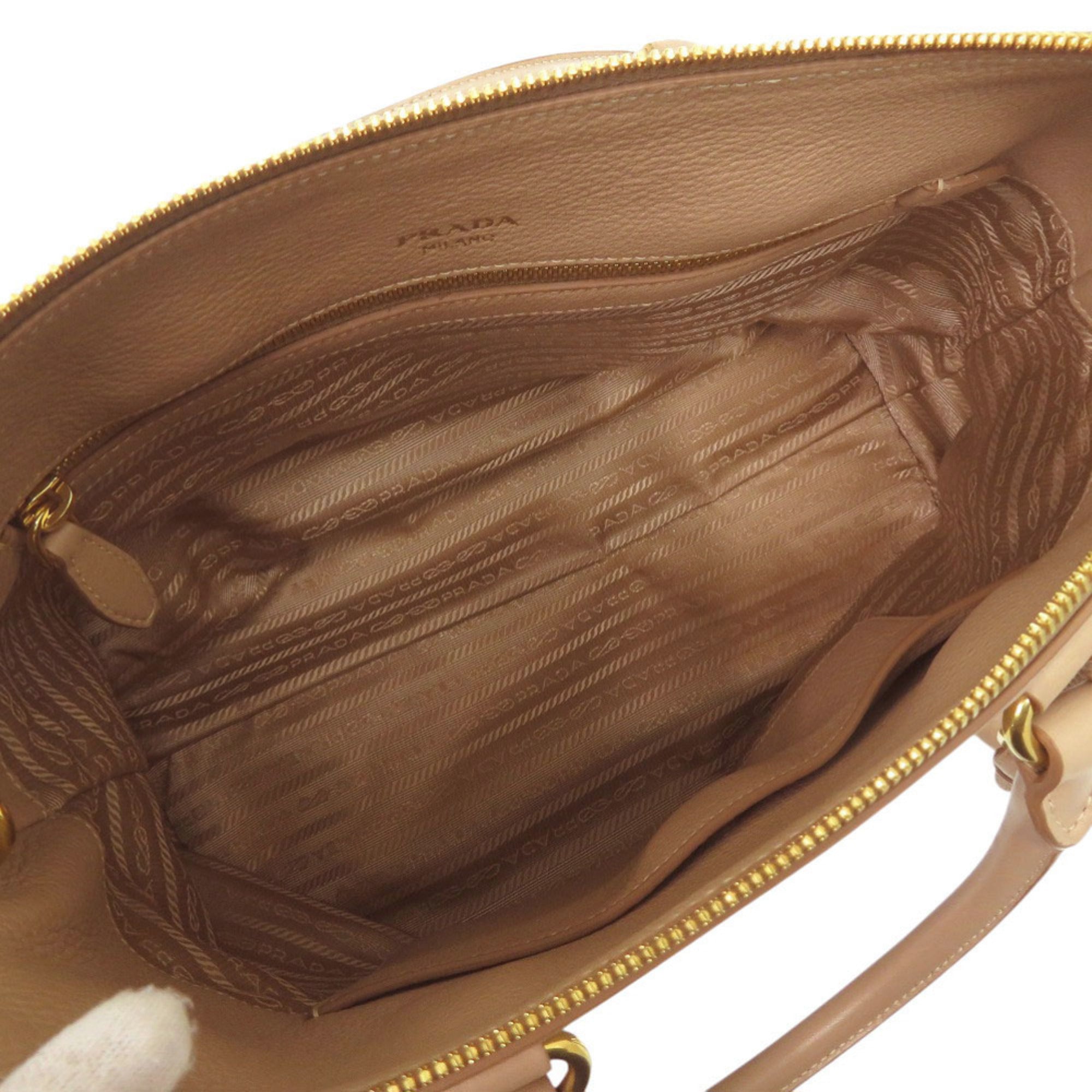 Prada Beige Leather Handbag Shoulder Bag (Pre-Owned)
