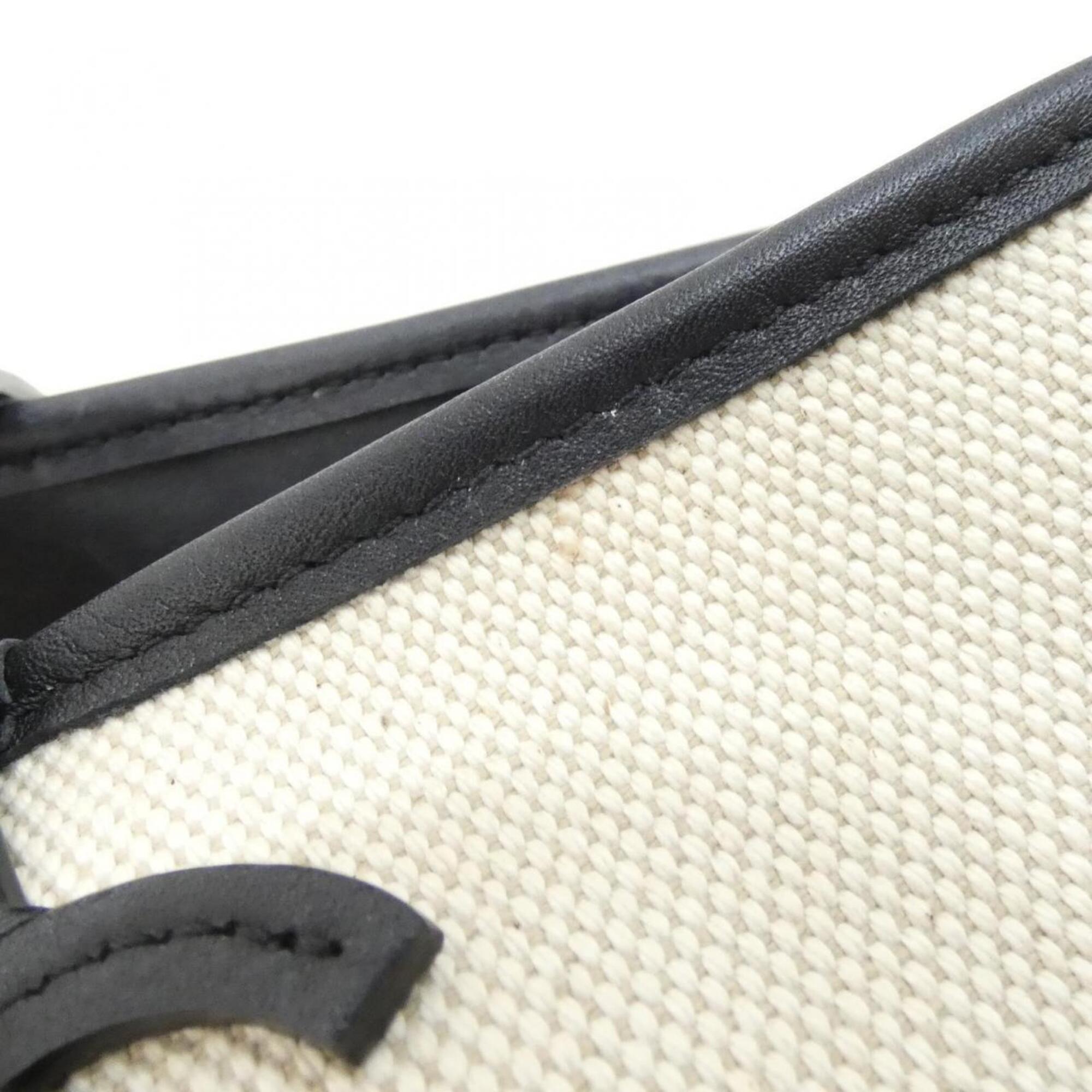 Chanel Black Ivory Canvas Leather Handbag (Pre-Owned)