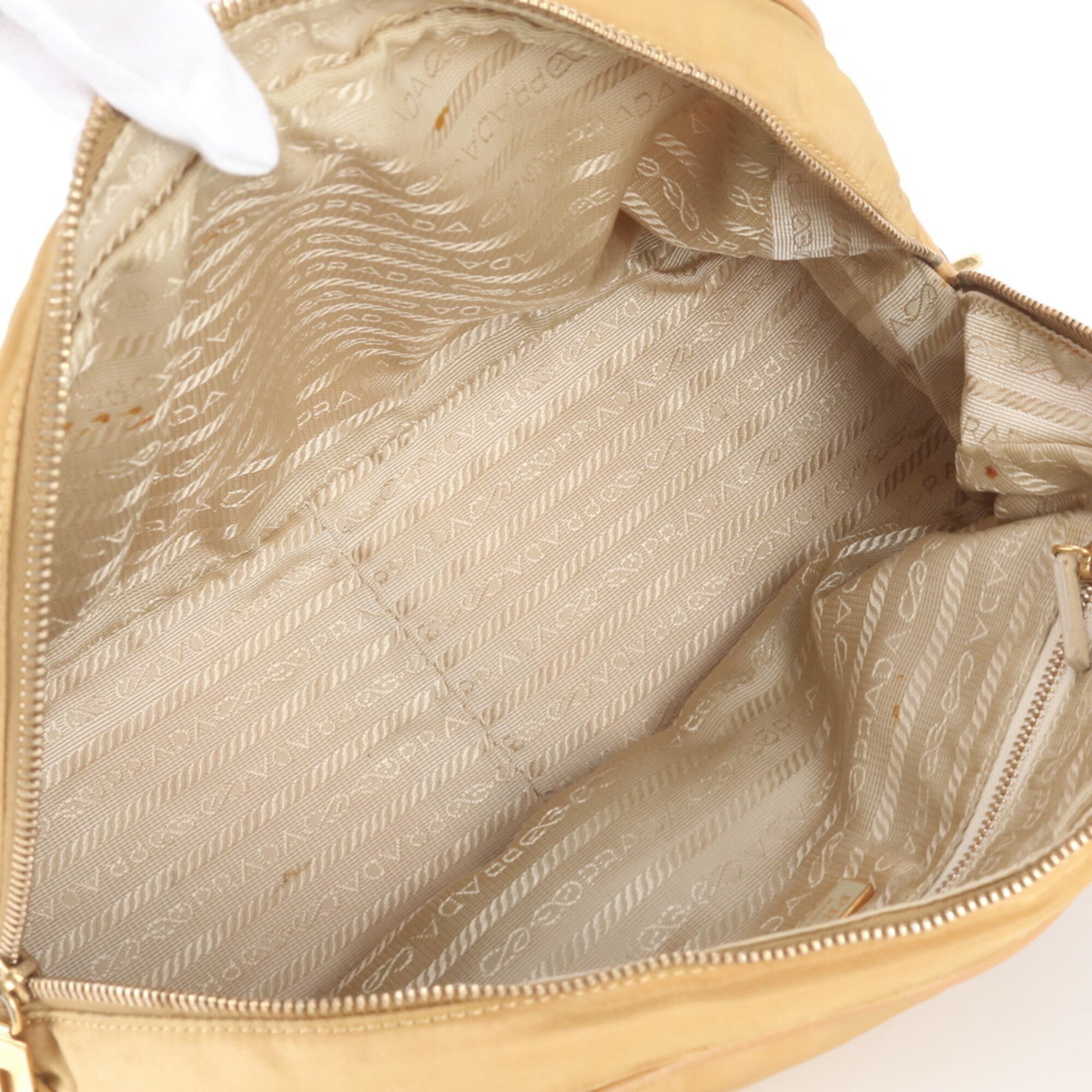 Prada Yellow Nylon Leather Handbag Shoulder Bag Tote Bag (Pre-Owned)