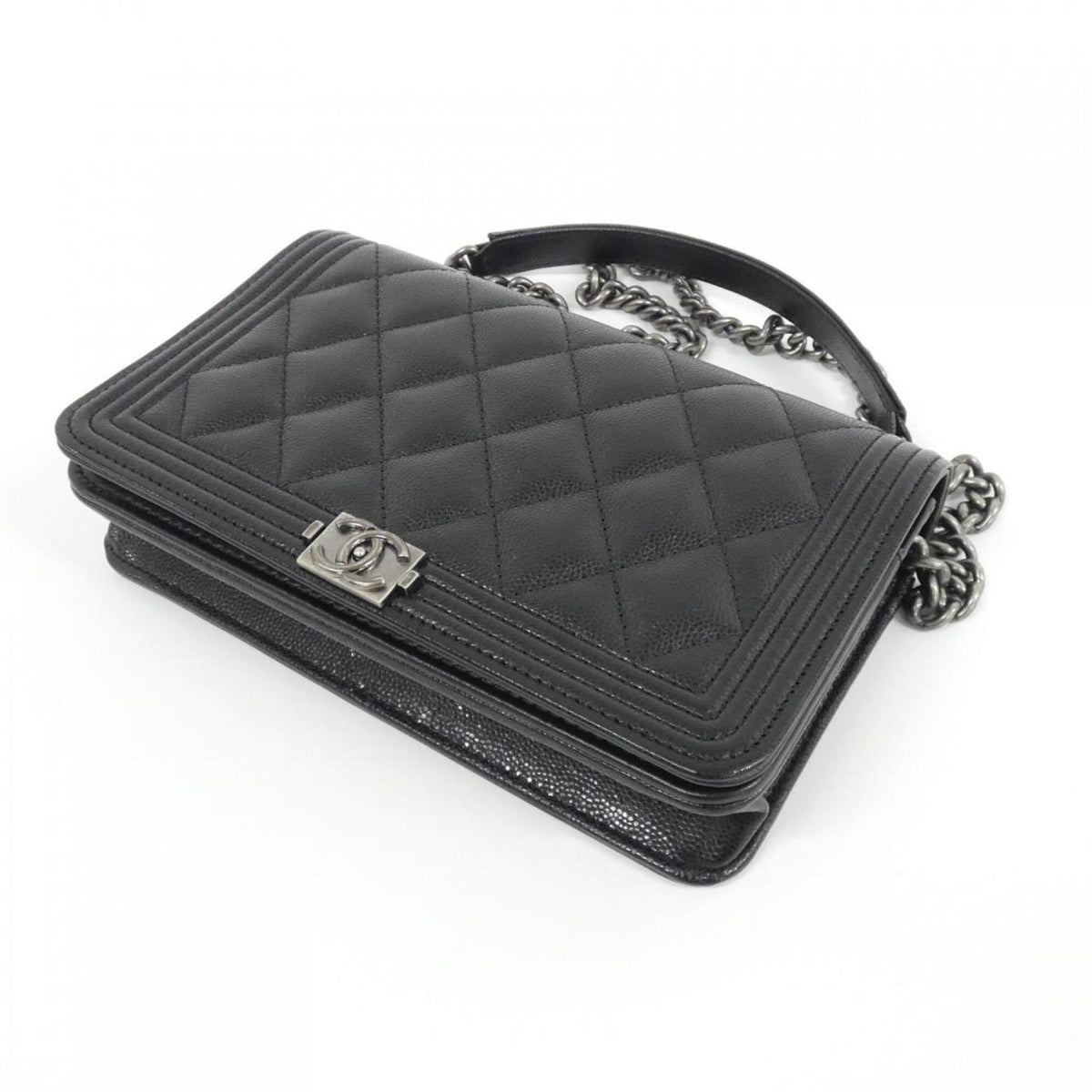 Chanel Black Grained Calfskin Chain/Shoulder Wallet (Pre-Owned)