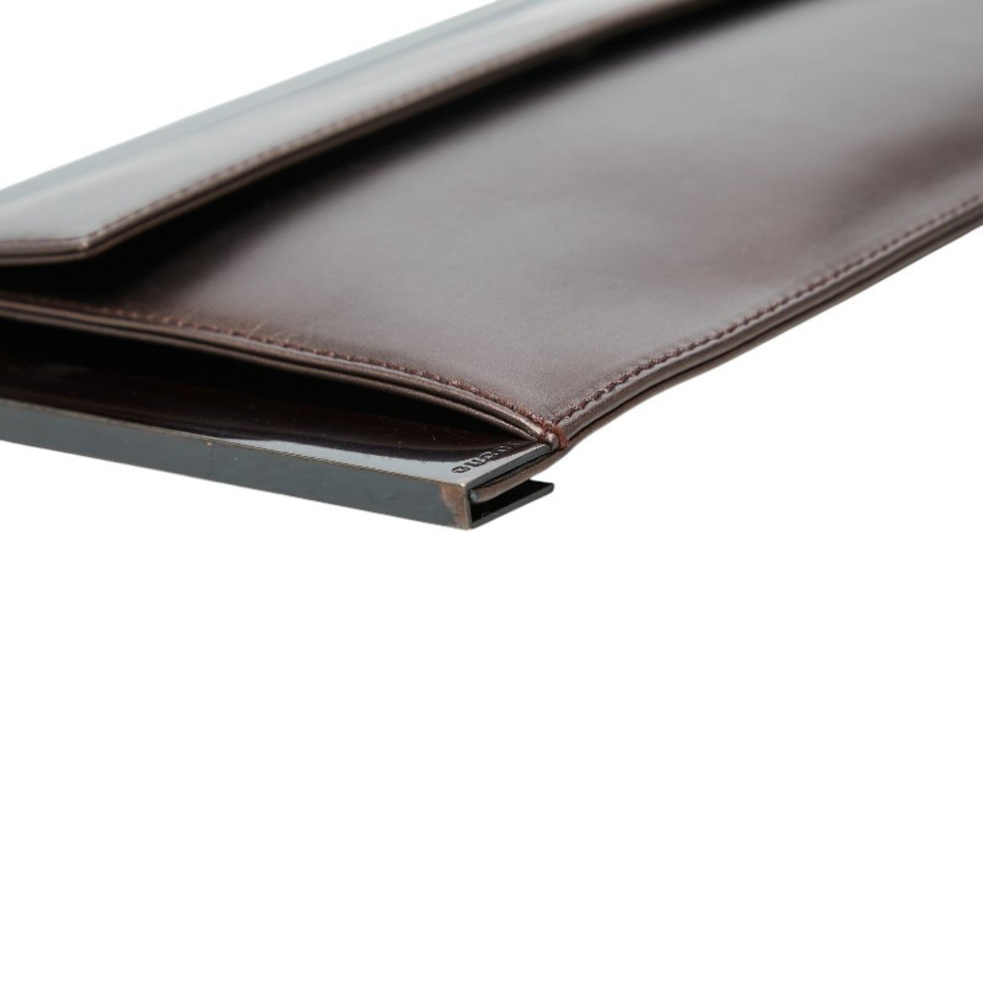 Gucci Brown Leather Metal Clutch Bag Pouch (Pre-Owned)