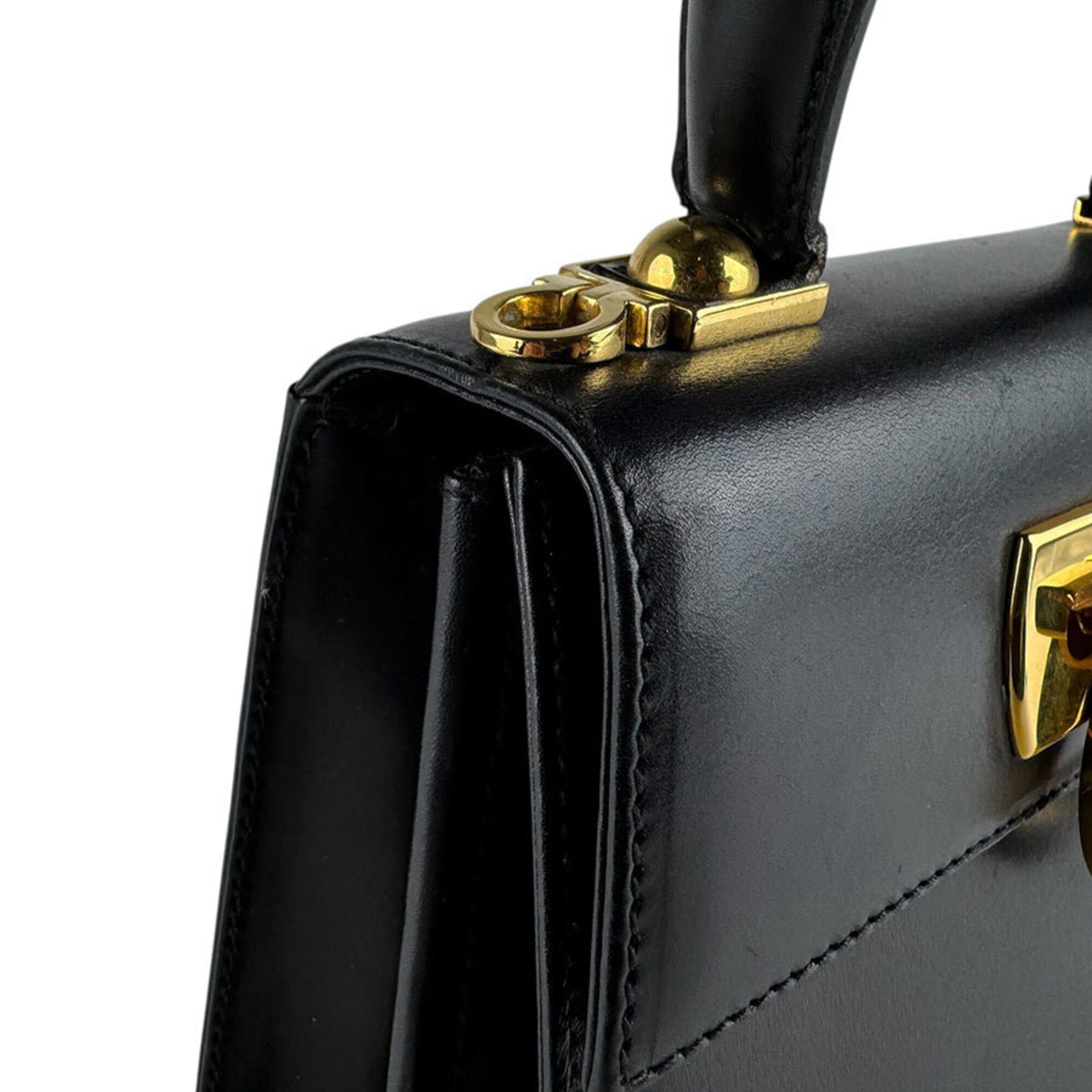 Salvatore Ferragamo Black Leather Handbag Shoulder Bag (Pre-Owned)