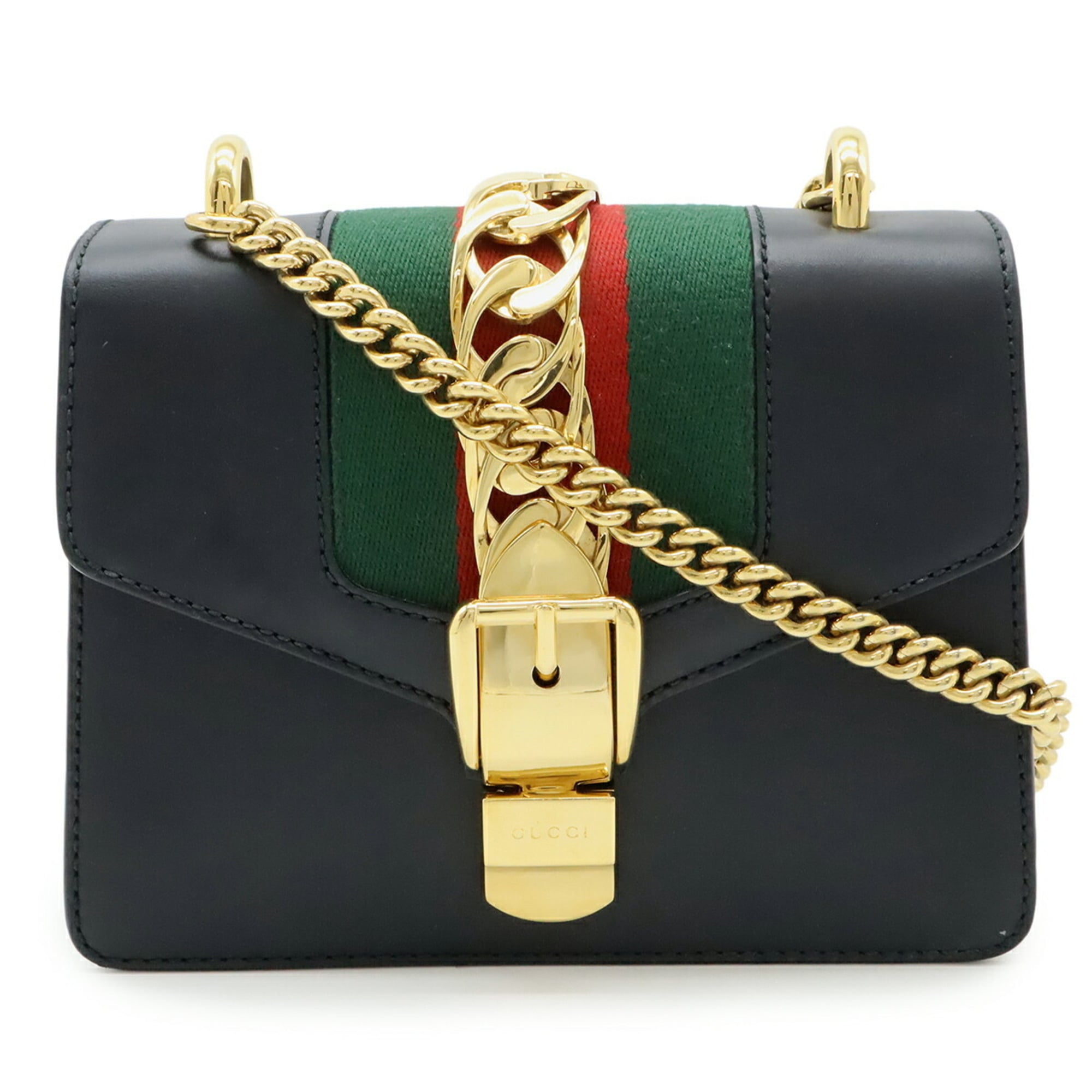 Gucci Black Green Red Color Leather Pochette Shoulder Bag (Pre-Owned)