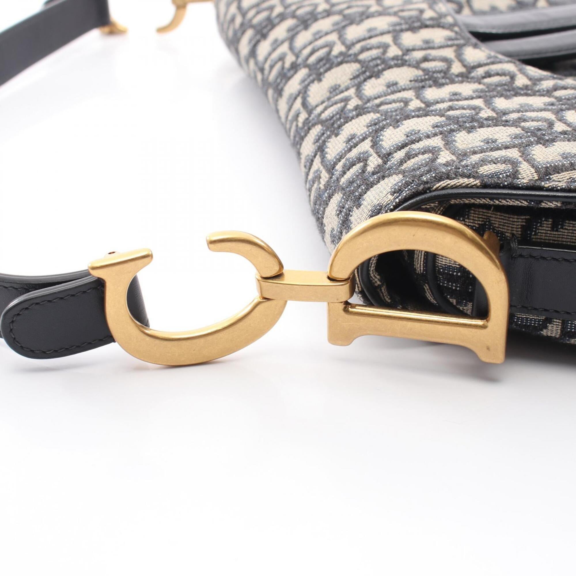 Christian Dior Beige Navy Canvas Leather Handbag Saddle Bag (Pre-Owned)