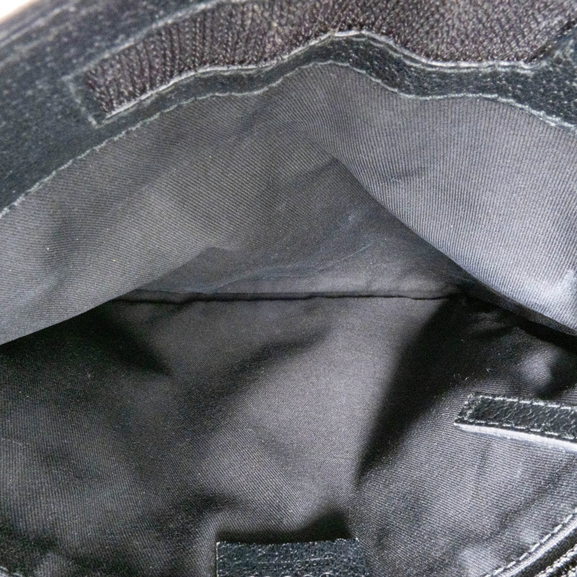Gucci Gg Canvas Black Gg Canvas Leather Shoulder Bag (Pre-Owned)