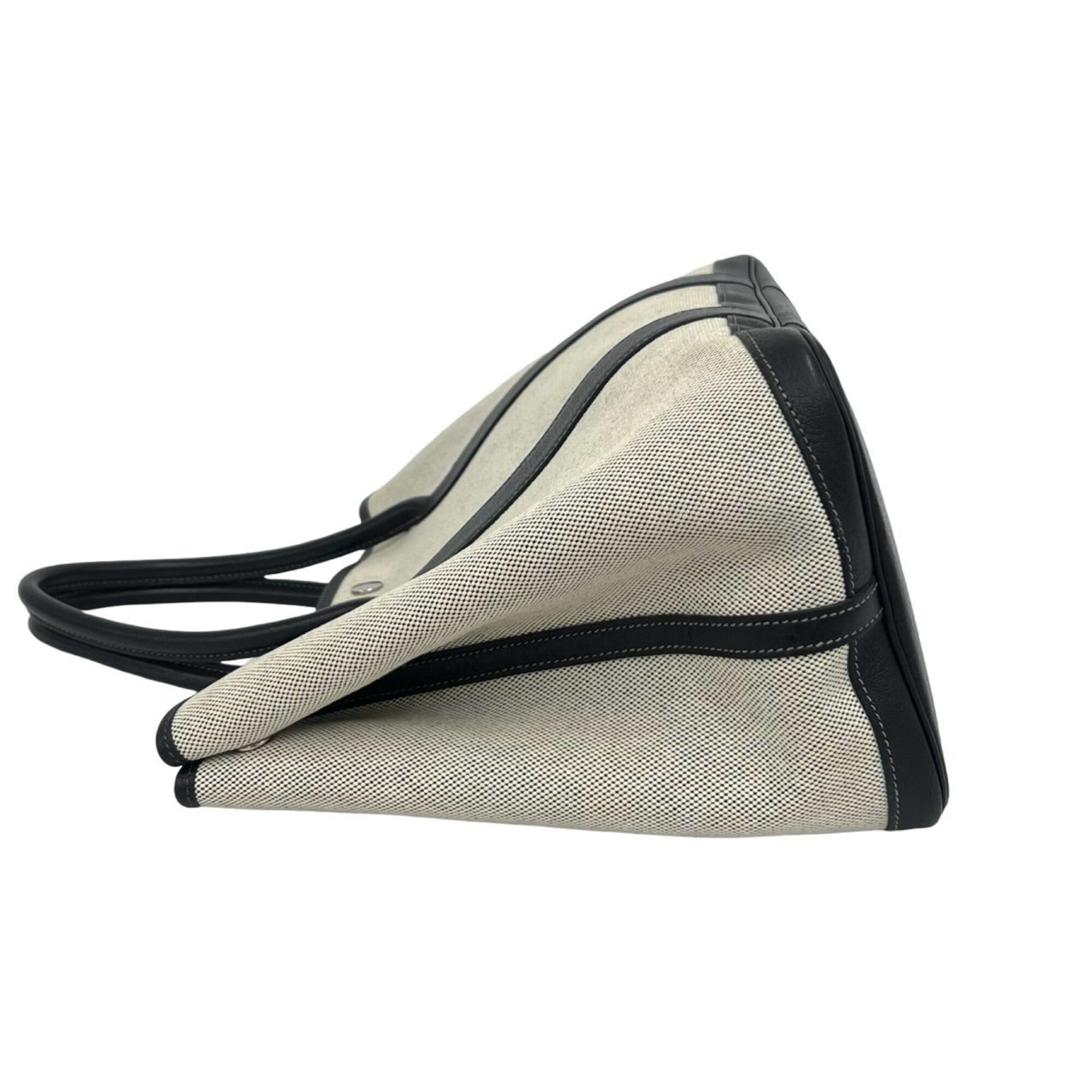 Hermes Black Gray Toile H Negonda Leather Handbag Tote Bag (Pre-Owned)