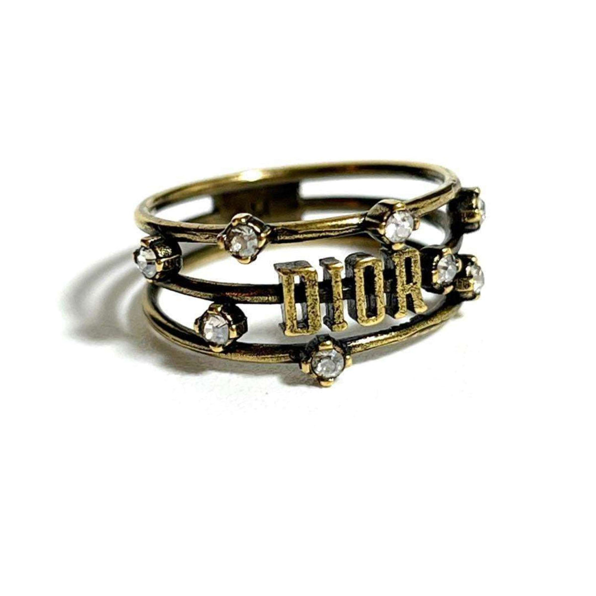 Christian Dior Metal Rhinestone Band Ring (Pre-Owned)