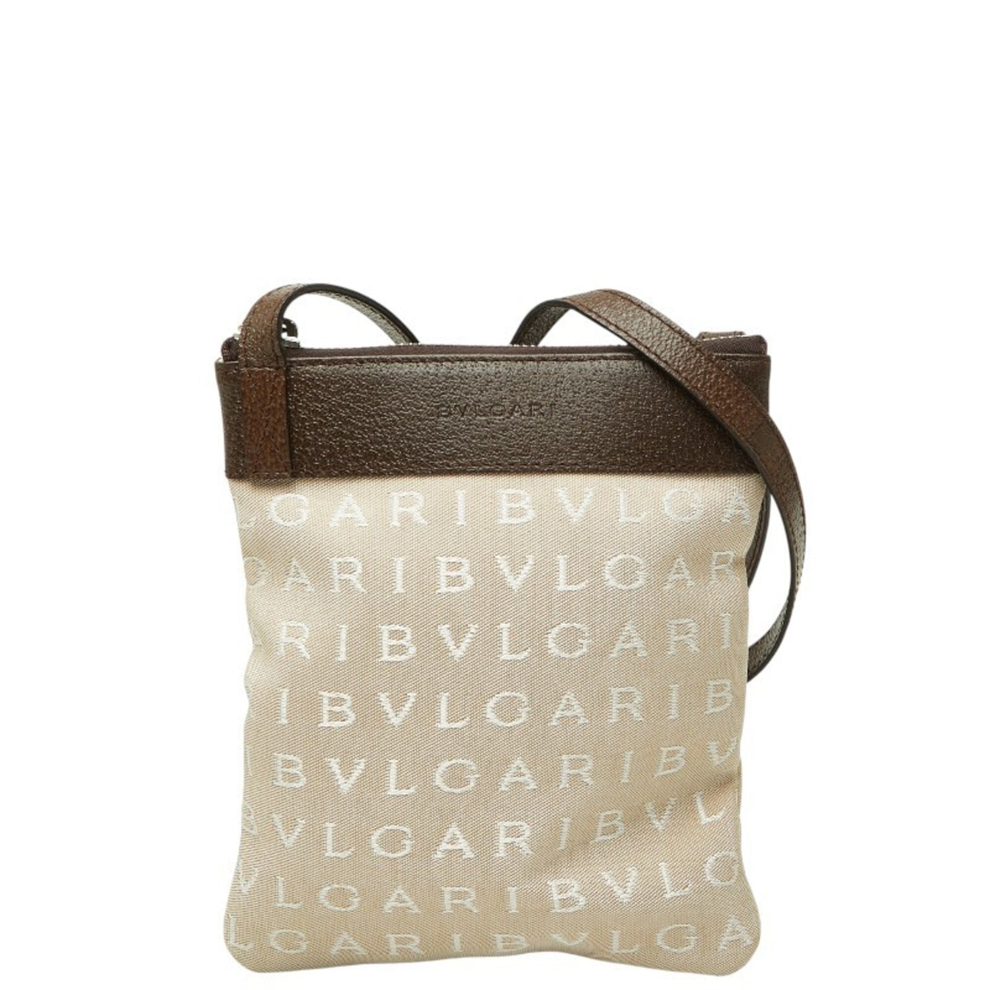 Bvlgari Beige Brown Canvas Leather Shoulder Bag (Pre-Owned)