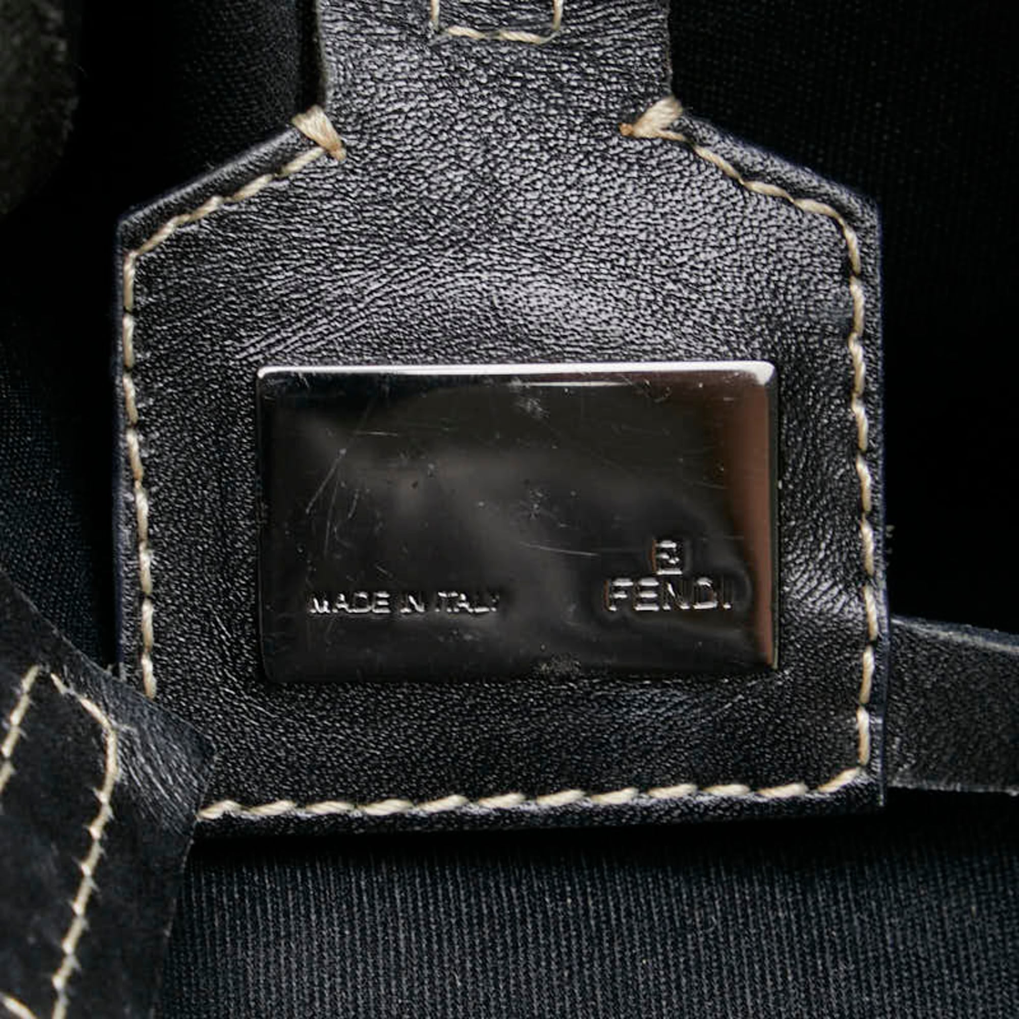 Fendi Zucchino Black Canvas Leather Handbag Pouch (Pre-Owned)