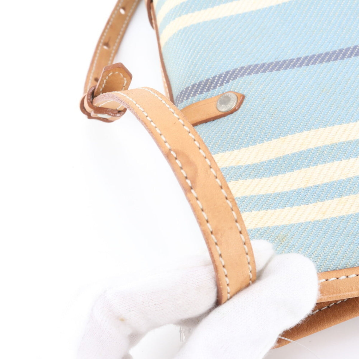 Burberry Brown Light Blue White Leather Canvas Handbag Shoulder Bag Tote Bag (Pre-Owned)