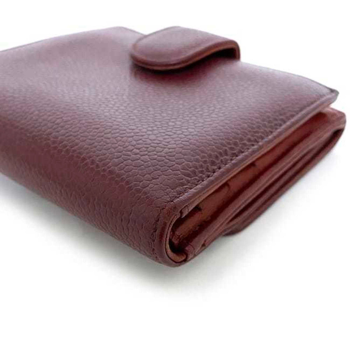 Chanel Red Color Grained Calfskin Leather Wallet (Bi-Fold) (Pre-Owned)