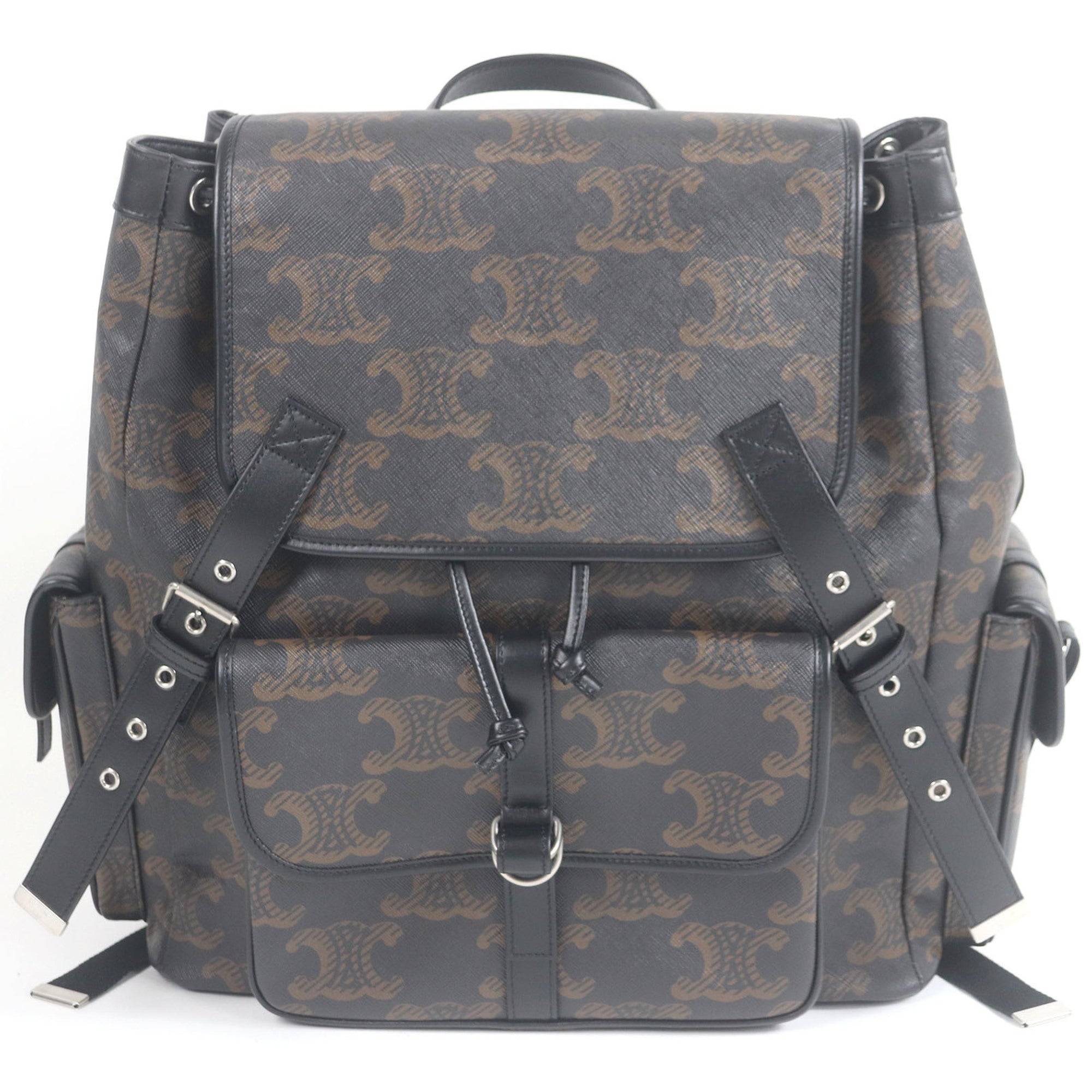 Celine Black Brown Coated Canvas Backpack (Pre-Owned)