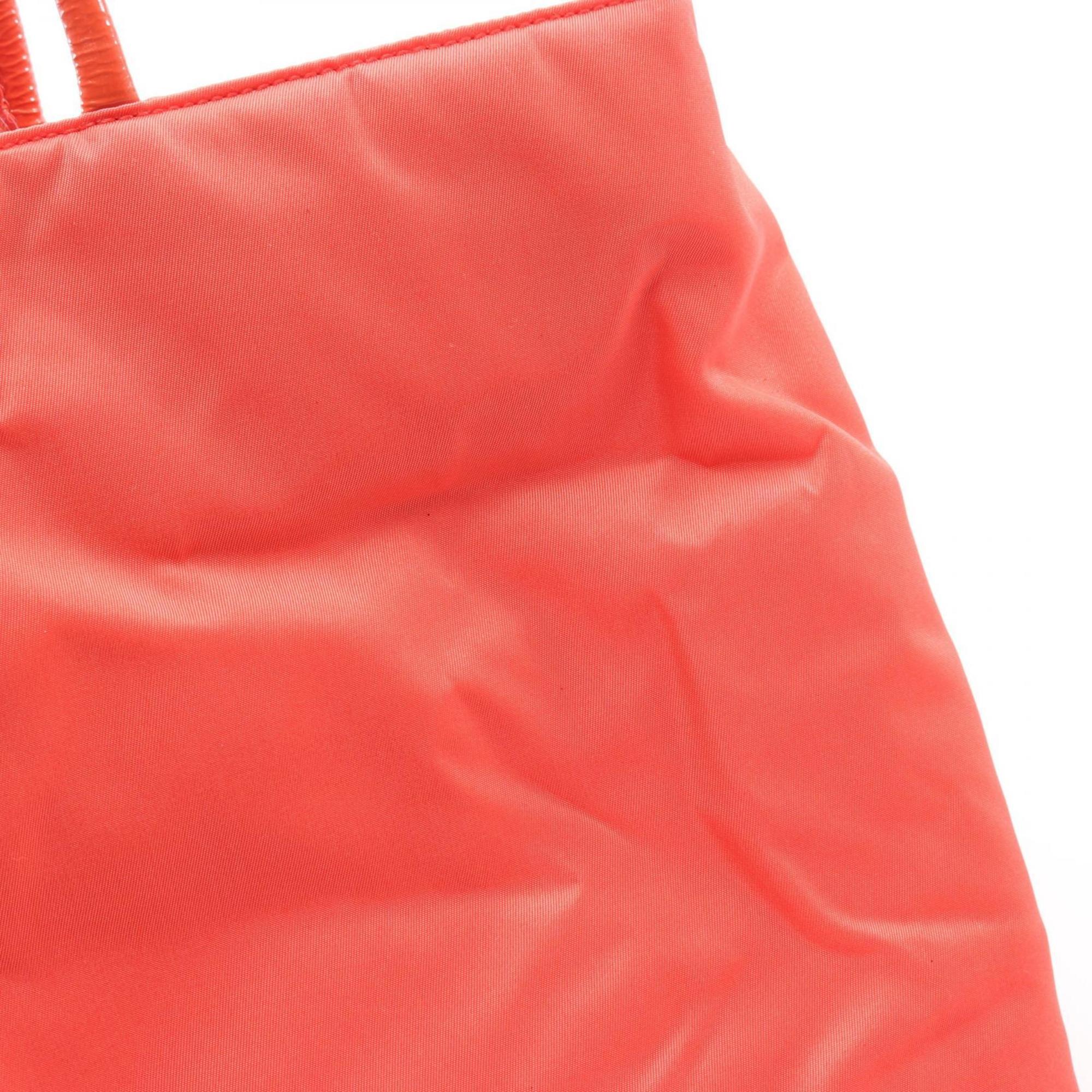 Prada Orange Nylon Patent Leather Handbag Tote Bag (Pre-Owned)