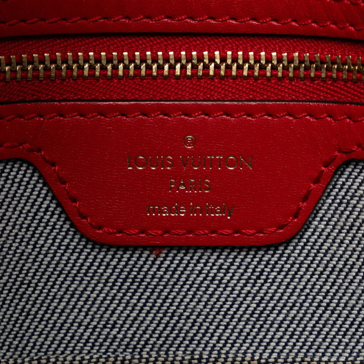 Louis Vuitton Blue Red Color Denim Leather Shoulder Bag Tote Bag (Pre-Owned)