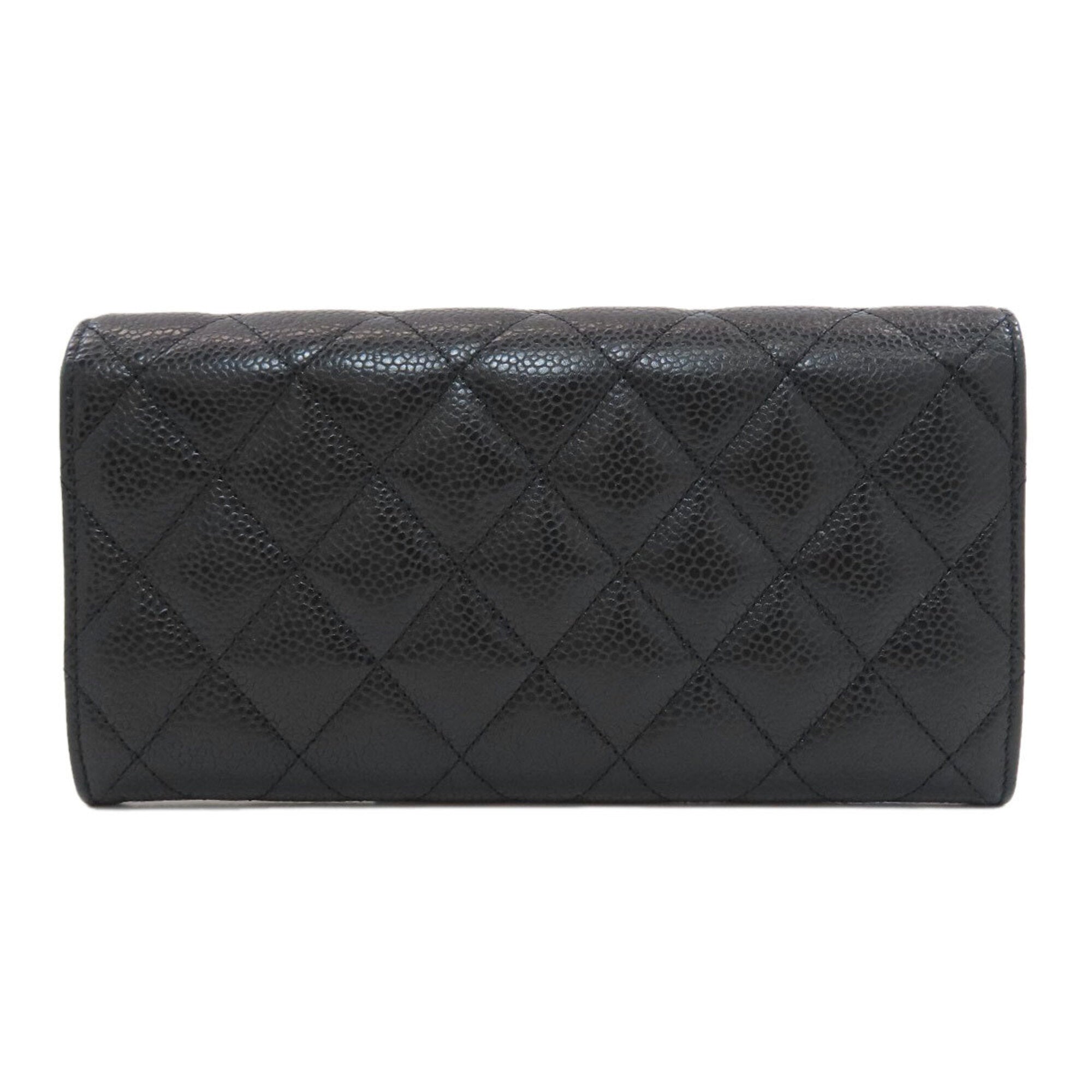 Chanel Matelasse Black Leather Long Wallet (Bi-Fold) (Pre-Owned)