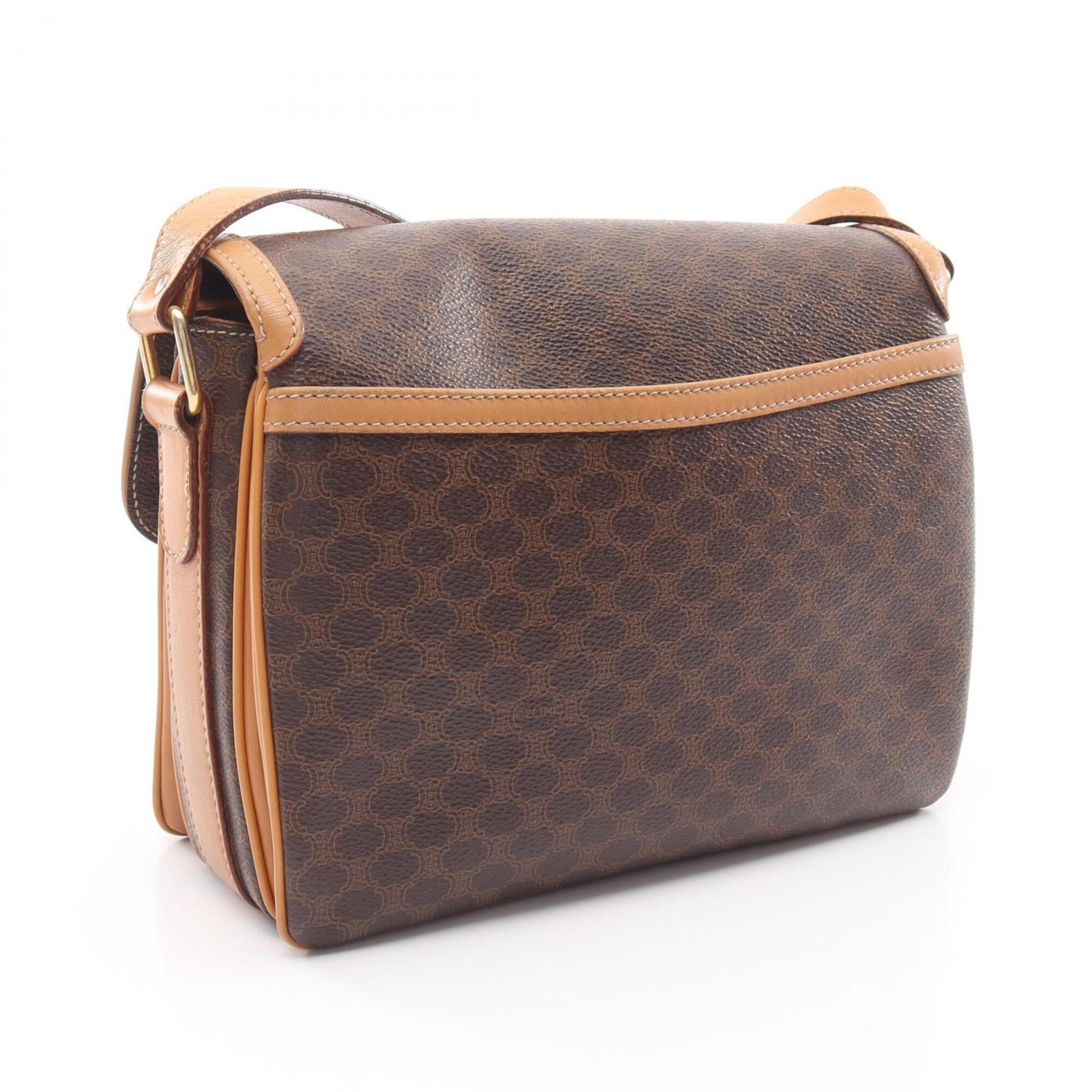 Celine Brown Coated Canvas Leather Shoulder Bag (Pre-Owned)