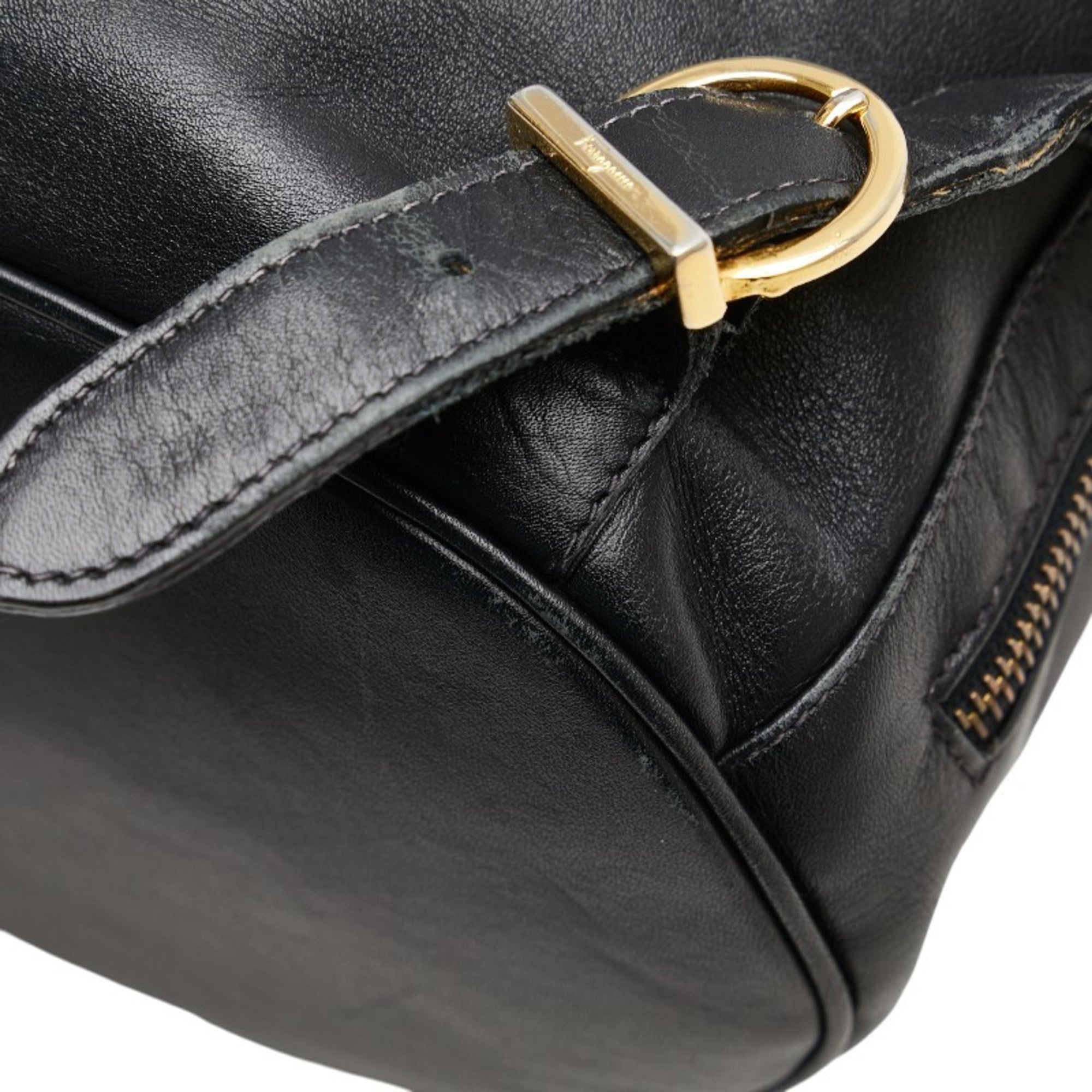 Salvatore Ferragamo Gancini Black Leather Backpack (Pre-Owned)
