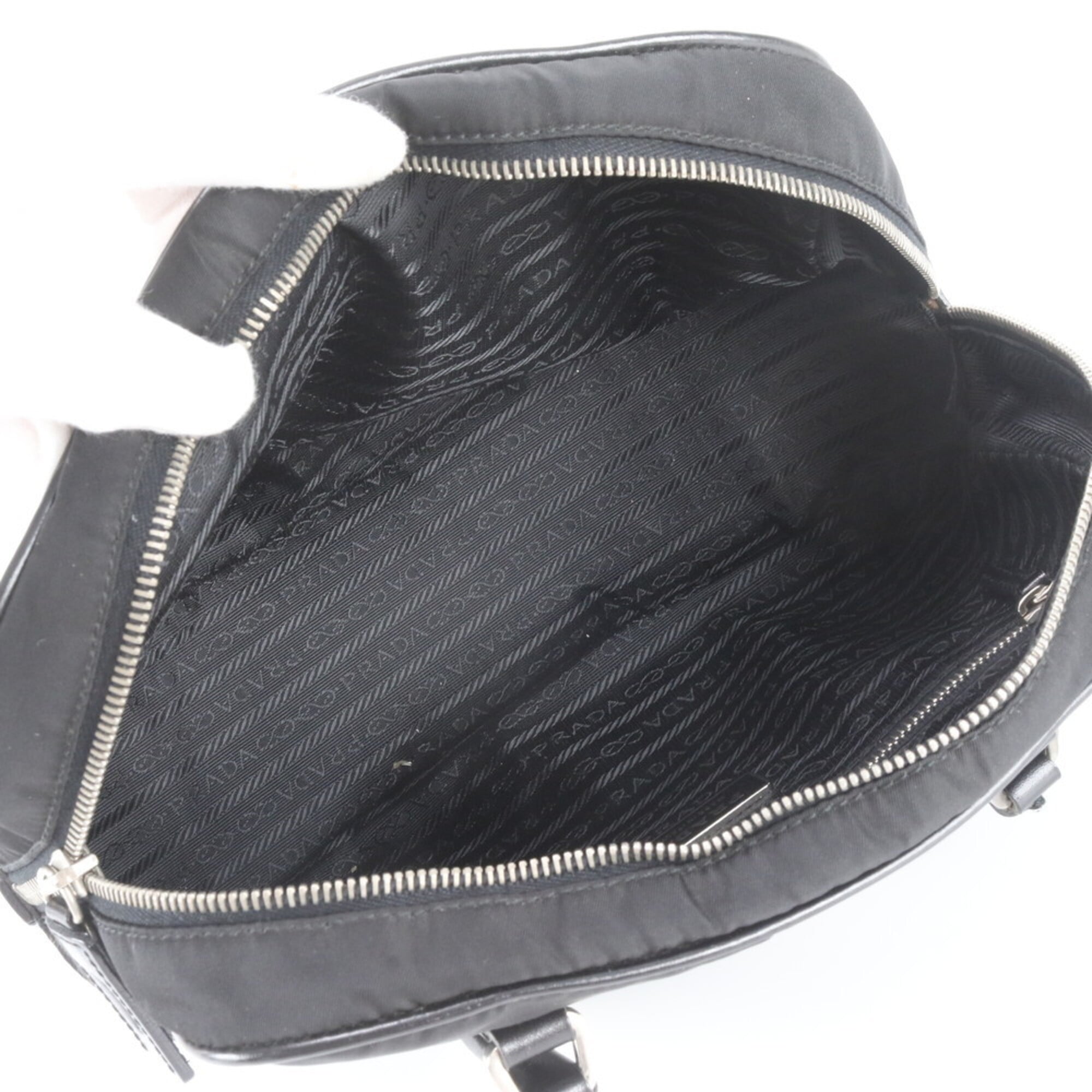 Prada Black Leather Nylon Handbag Tote Bag (Pre-Owned)