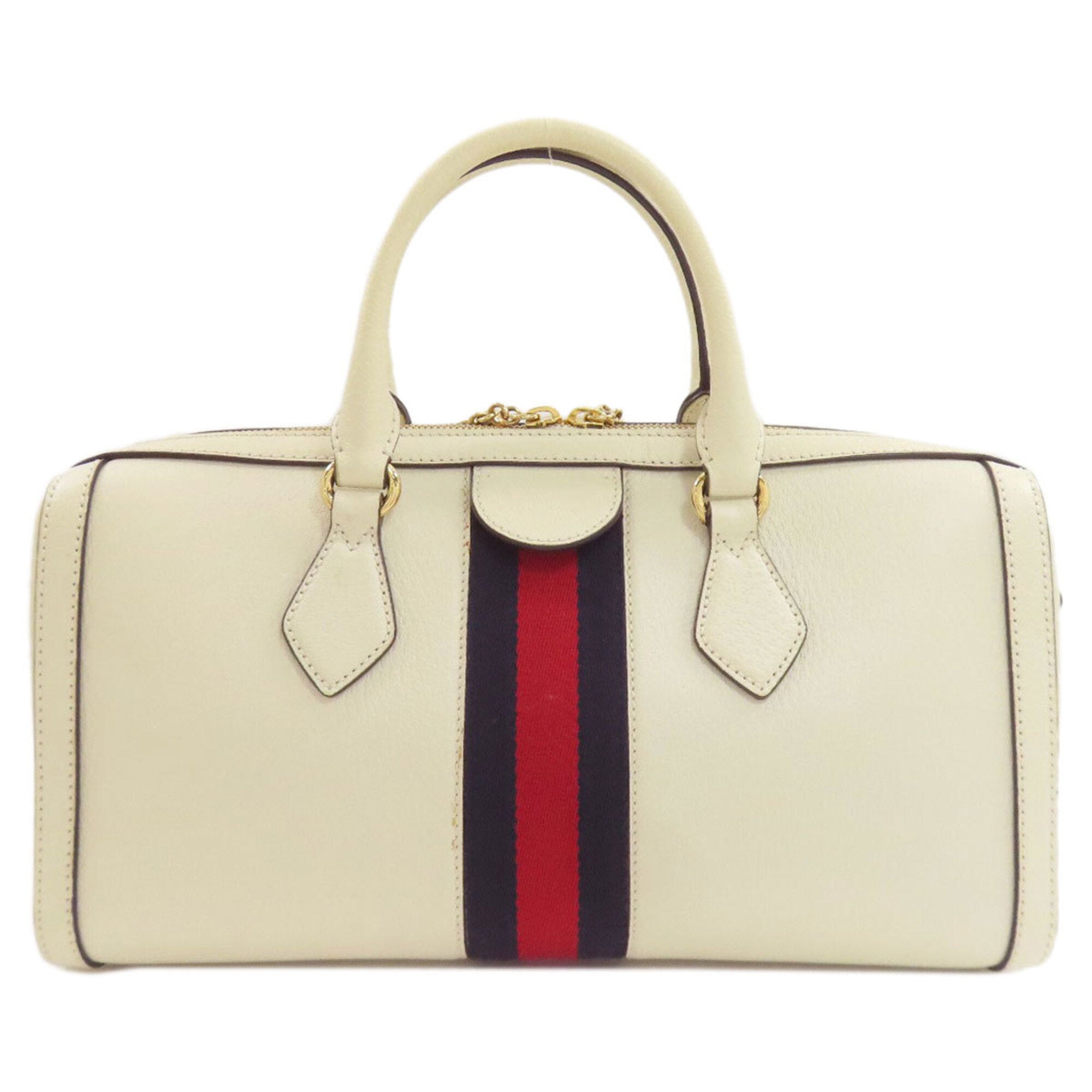Gucci Navy Red Color White Leather Handbag (Pre-Owned)