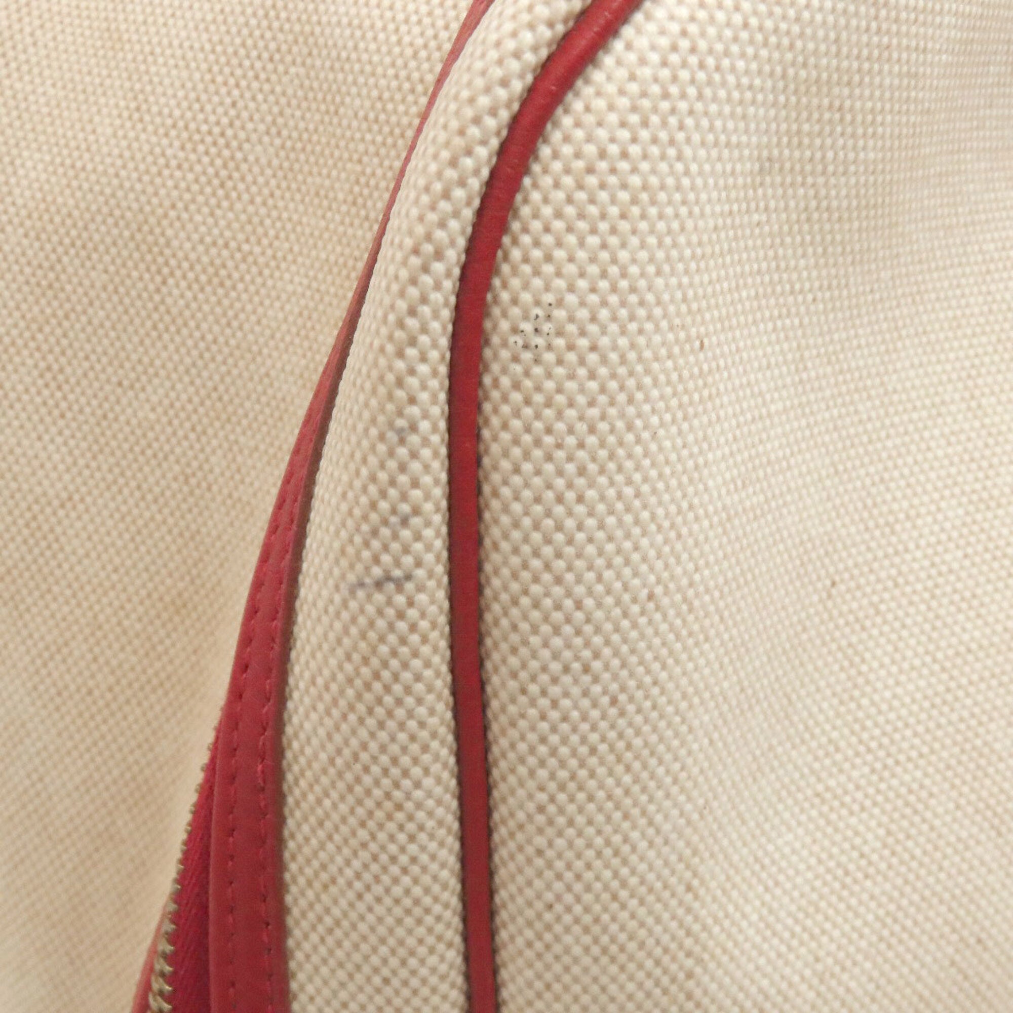 Hermes Natural Red Color Toile H Taurillon Clemence Leather Boston Bag (Pre-Owned)