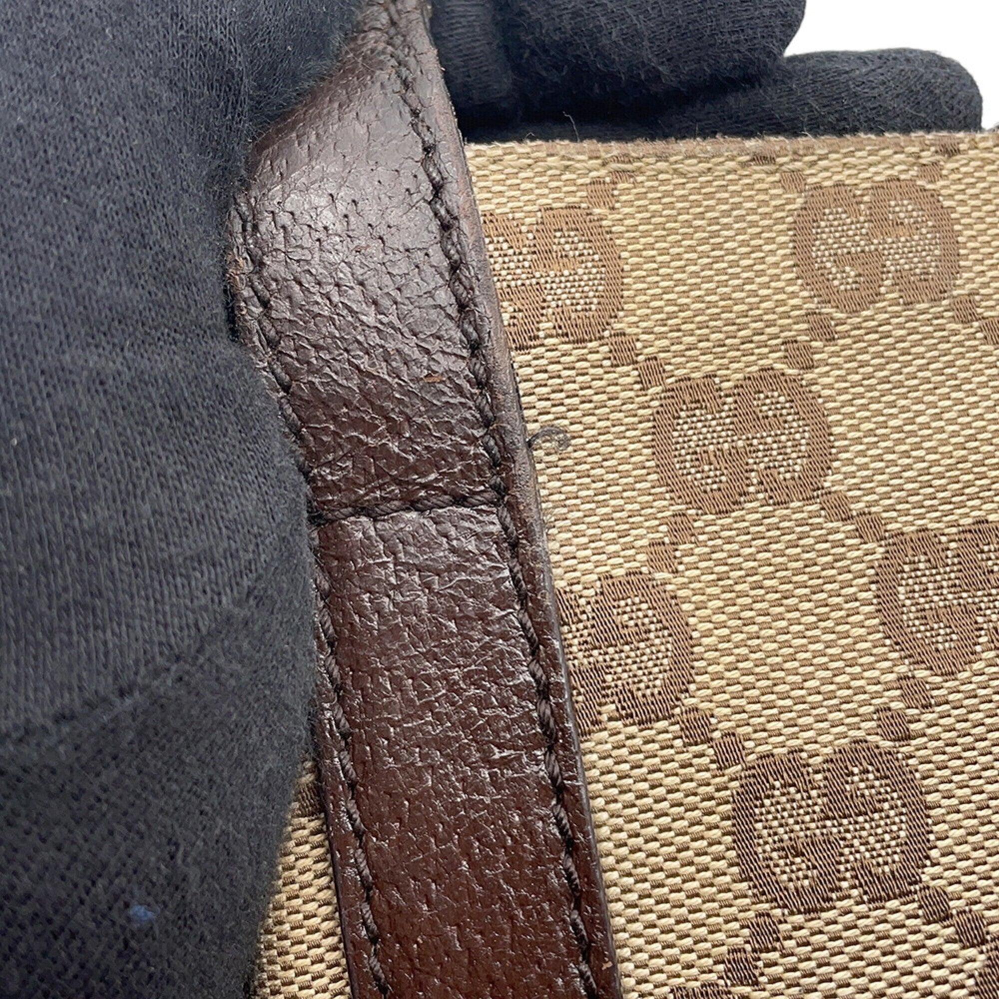Gucci Beige Brown Gg Canvas Leather Shoulder Bag (Pre-Owned)