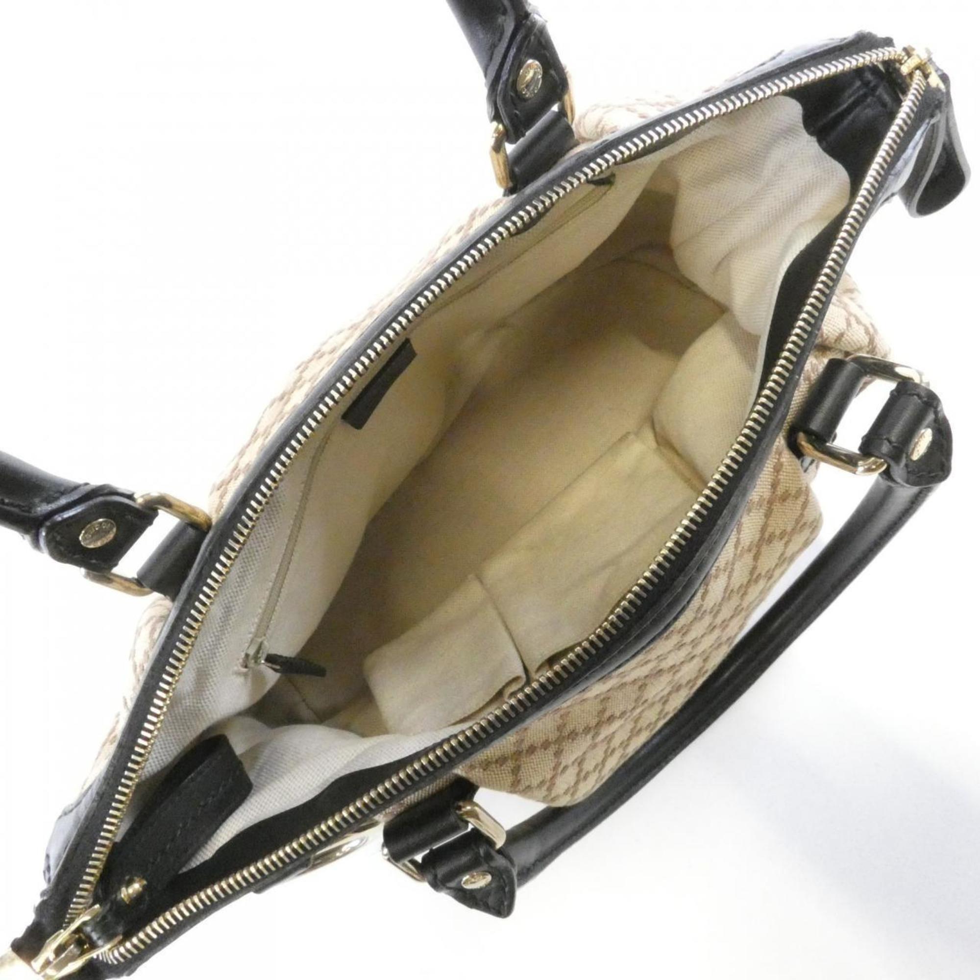Gucci Beige Canvas Leather Handbag Shoulder Bag (Pre-Owned)