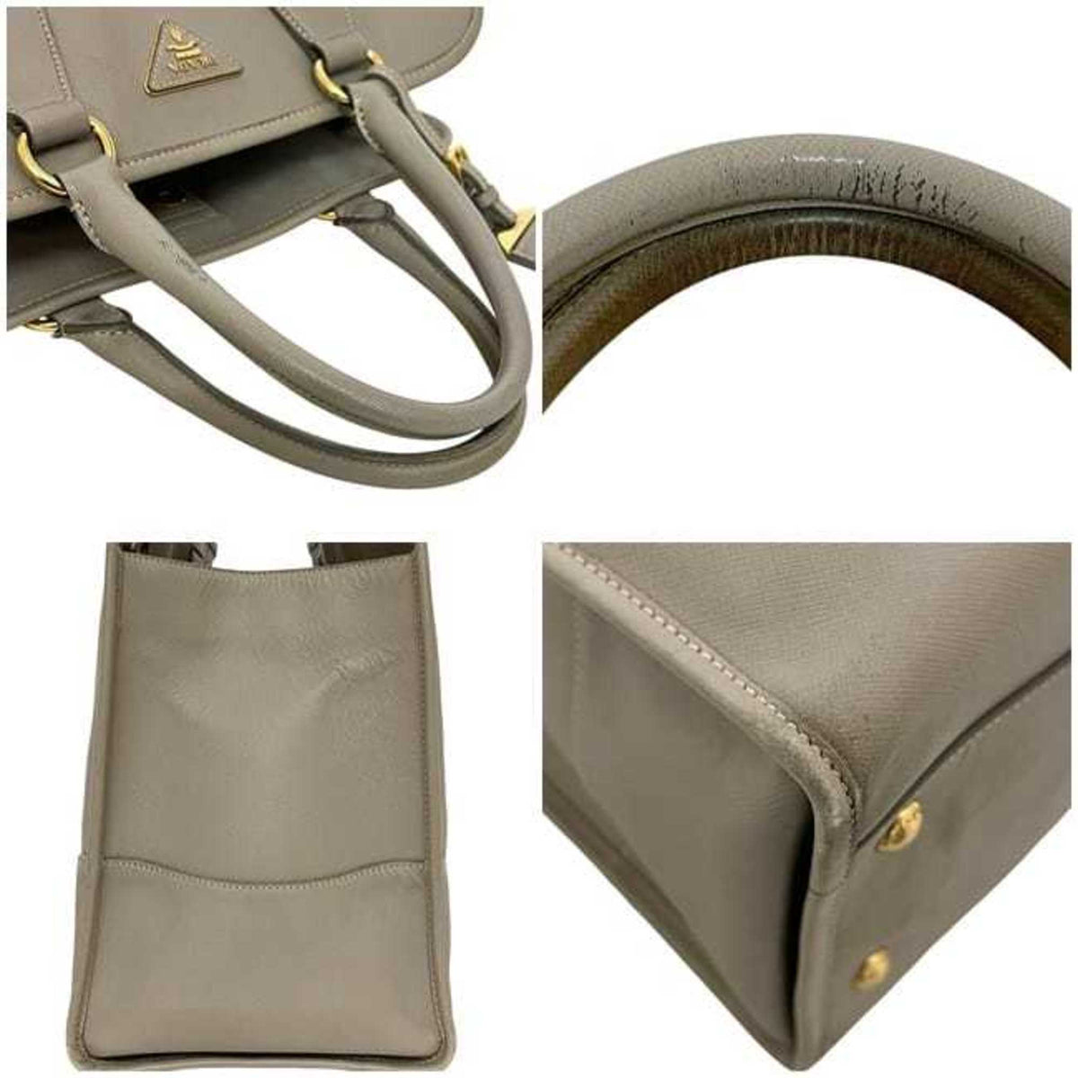 Prada Saffiano Beige Leather Handbag Shoulder Bag (Pre-Owned)