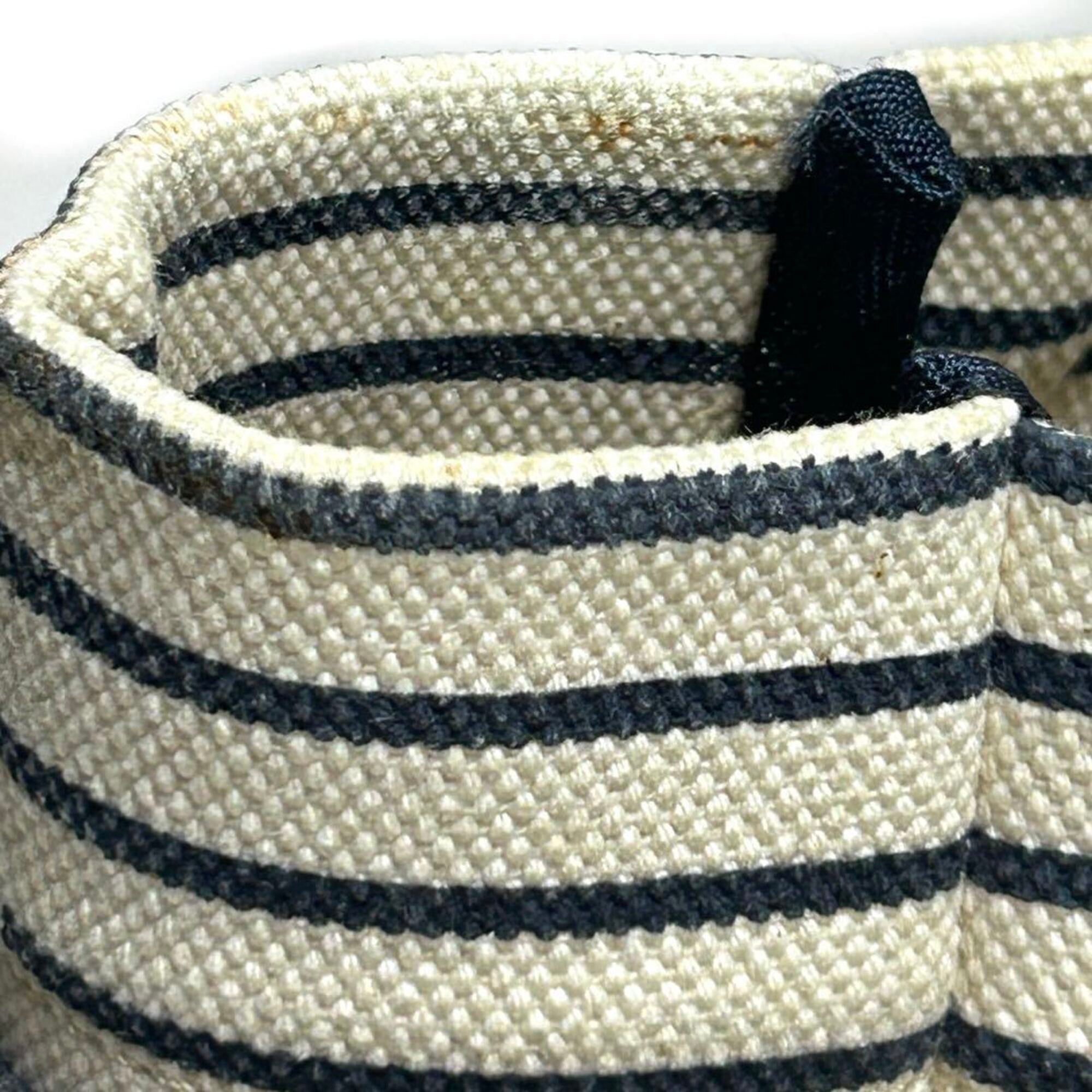 Tory Burch Navy White Canvas Leather Tote Bag (Pre-Owned)