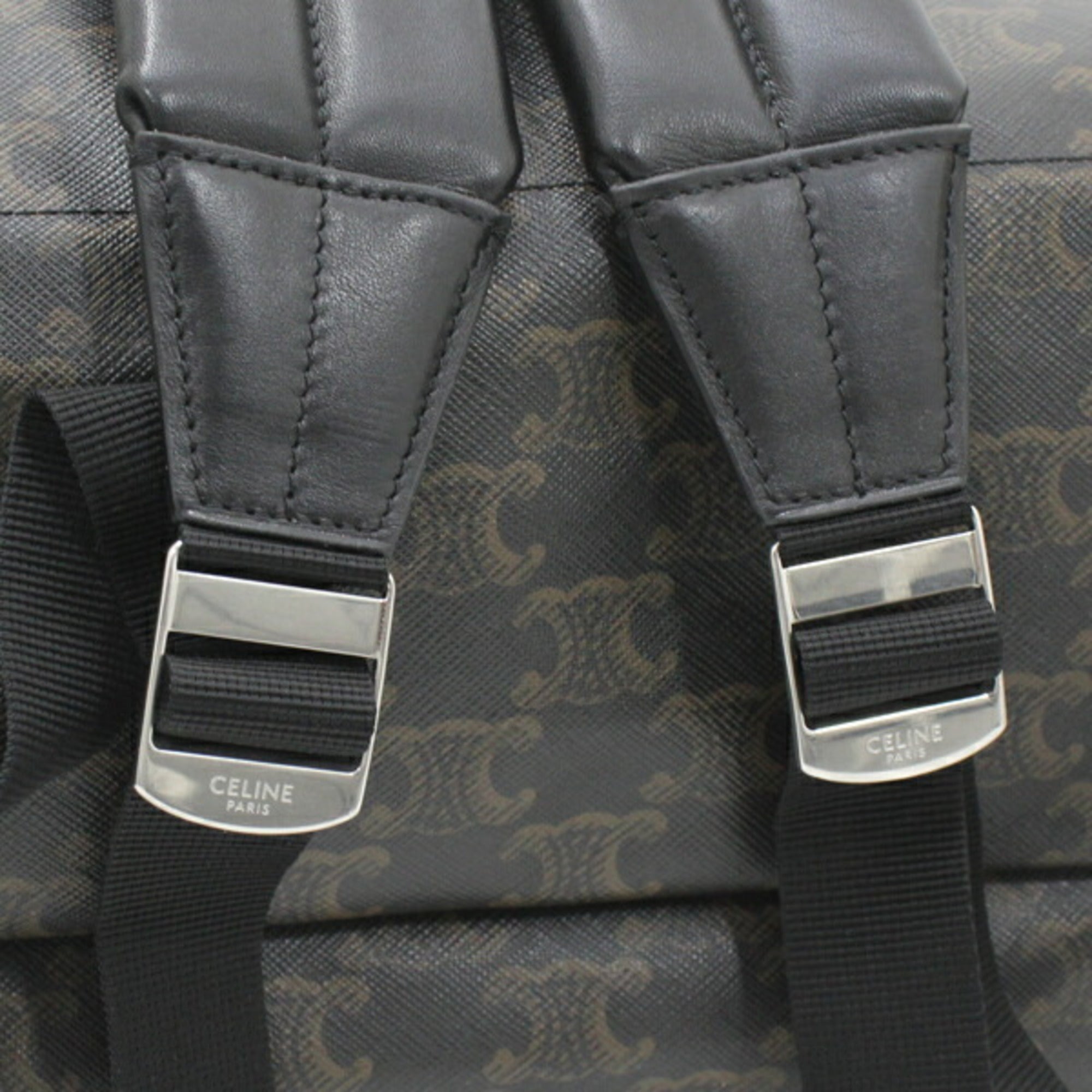 Celine Black Brown Canvas Leather Backpack (Pre-Owned)