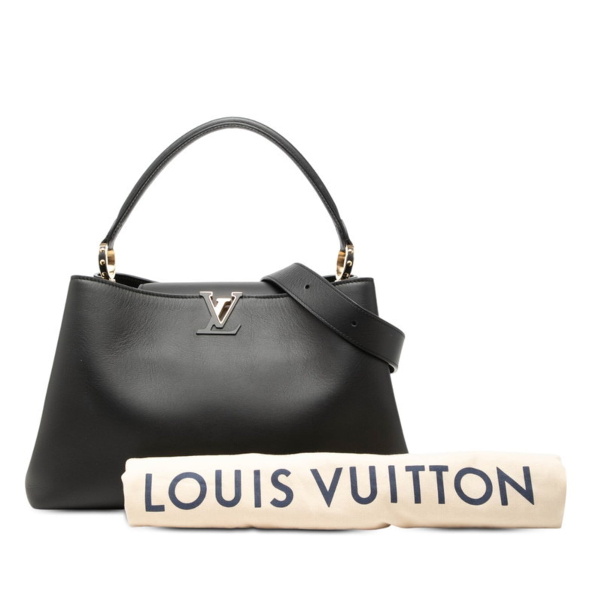 Louis Vuitton Black Leather Handbag Shoulder Bag (Pre-Owned)