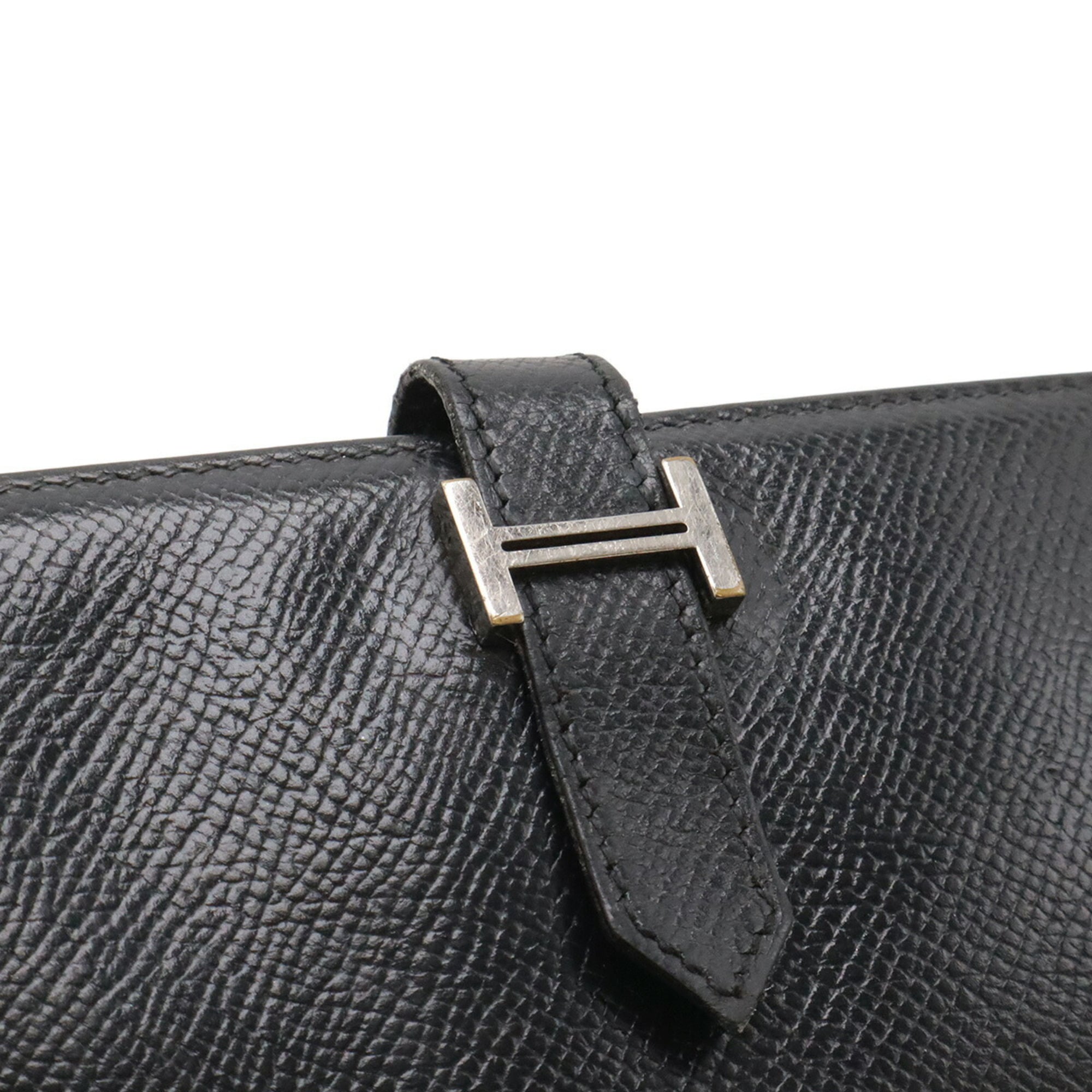Hermes Black Courchevel Leather Long Wallet (Tri-Fold) (Pre-Owned)