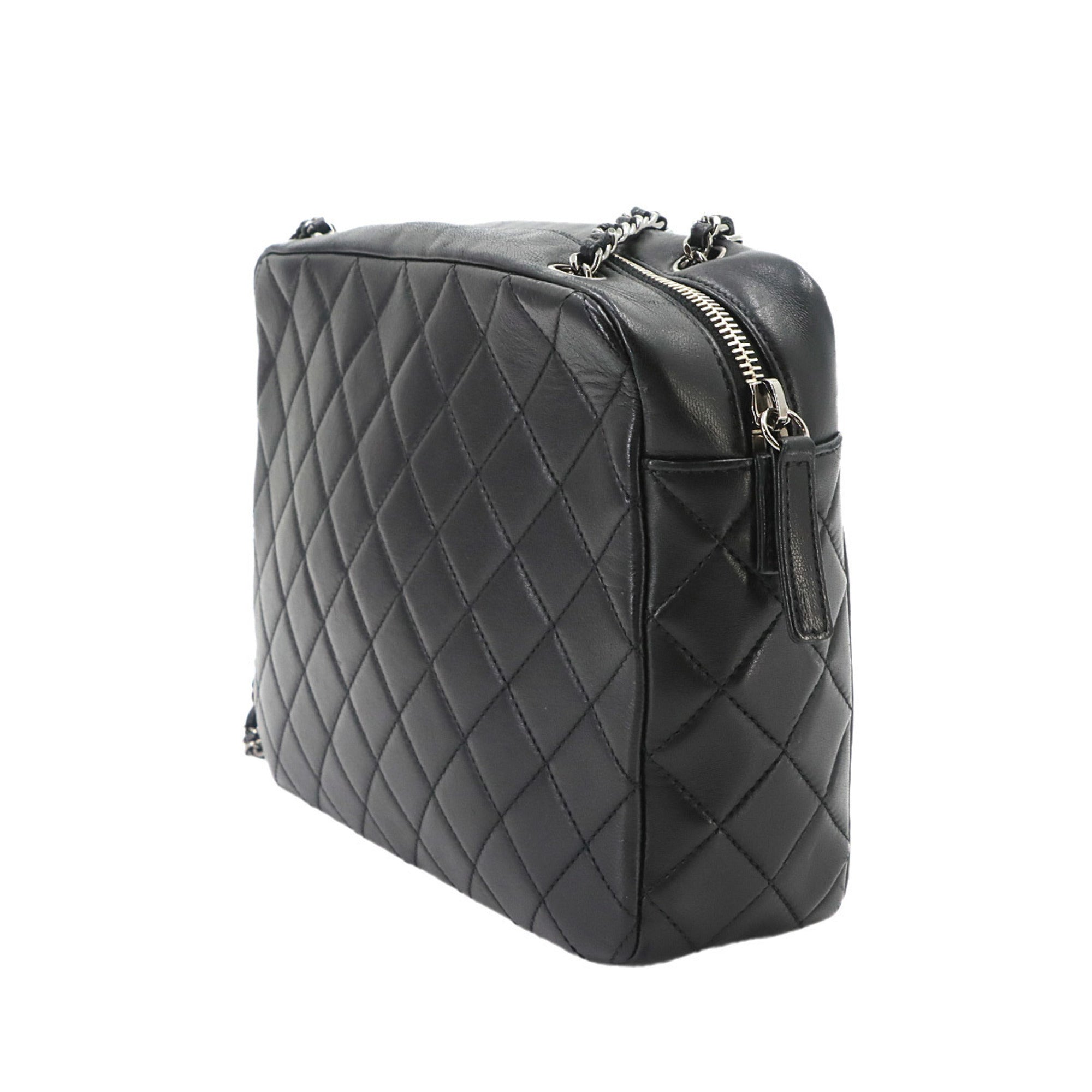 Chanel Matelasse Black White Plastic Leather Handbag Shoulder Bag (Pre-Owned)