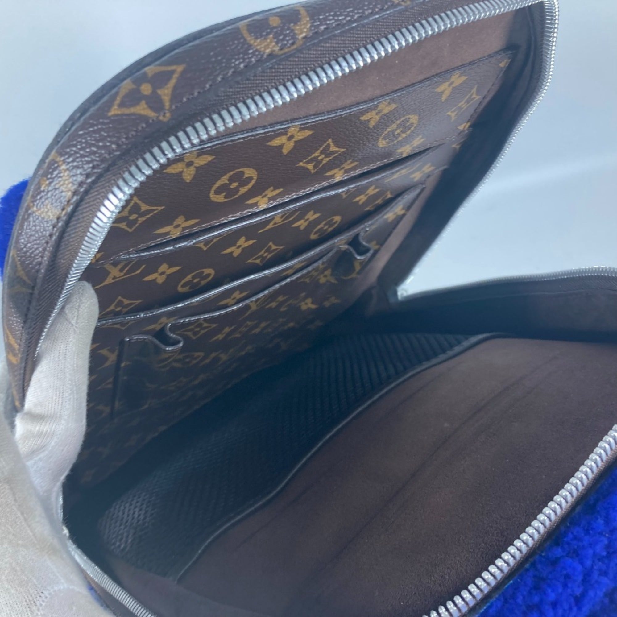 Louis Vuitton Blue Brown Monogram Canvas Leather Backpack (Pre-Owned)