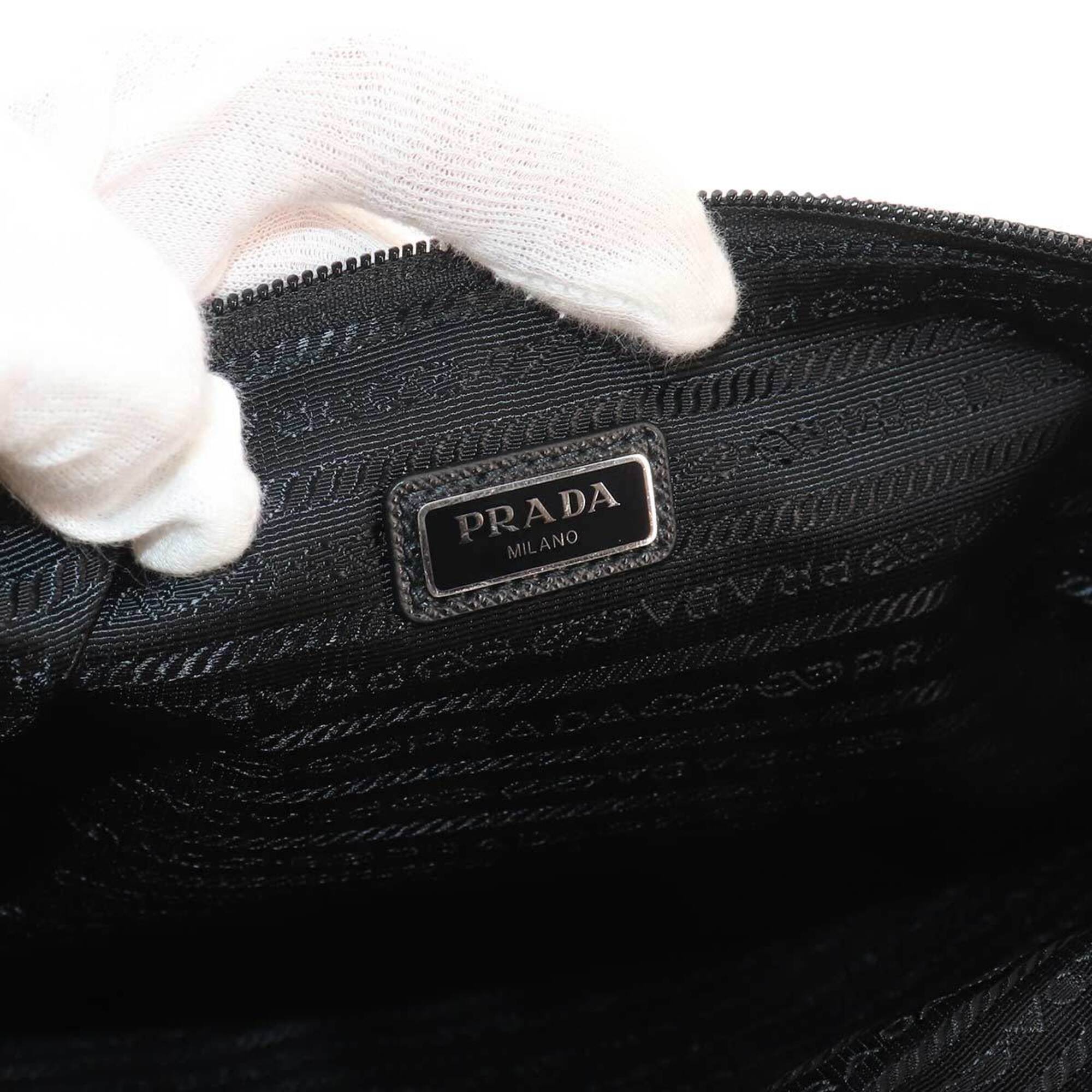 Prada Black Nylon Leather Clutch Bag Handbag (Pre-Owned)
