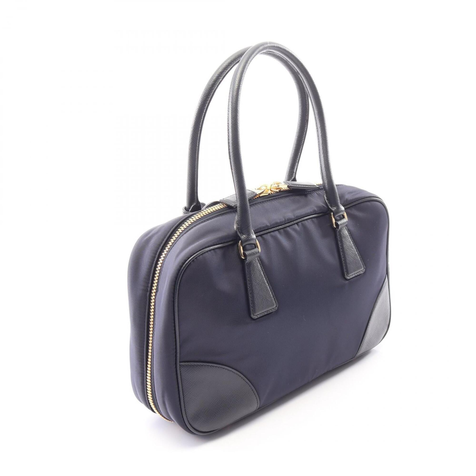 Prada Black Navy Nylon Leather Handbag (Pre-Owned)