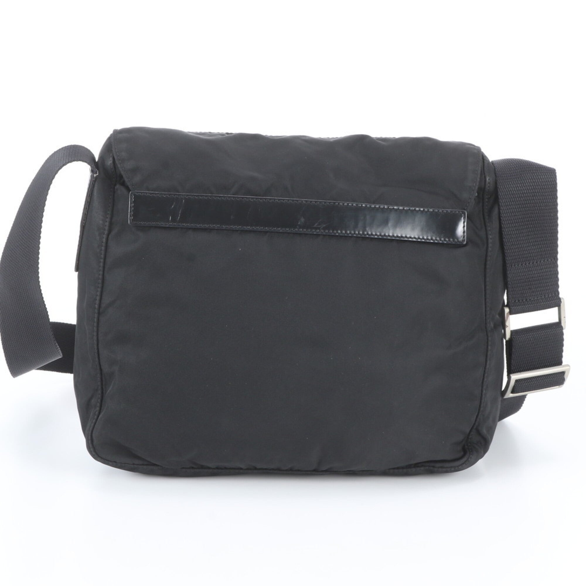Prada Black Leather Nylon Messenger Bag Shoulder Bag (Pre-Owned)