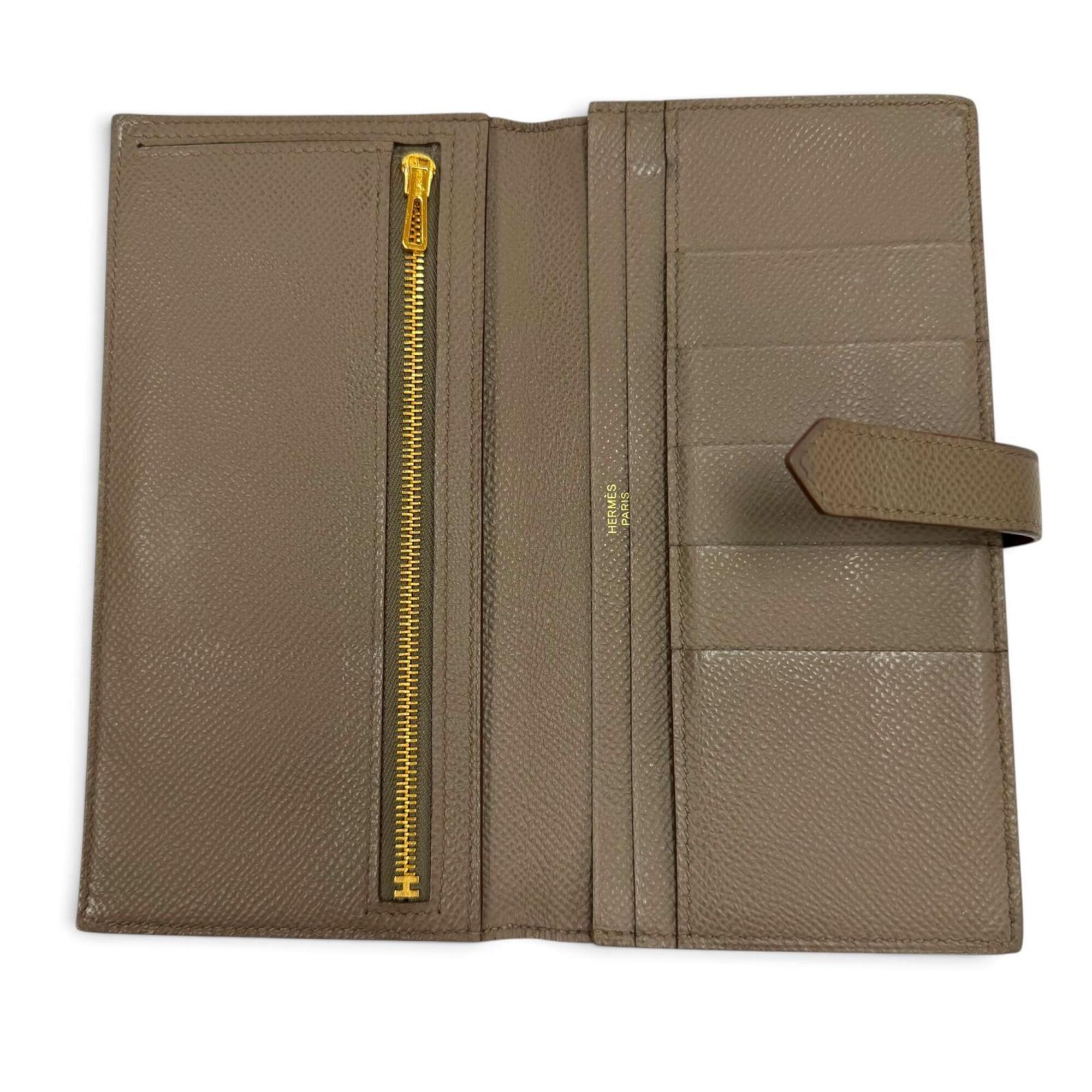 Hermes Taupe Epsom Leather Long Wallet (Bi-Fold) (Pre-Owned)