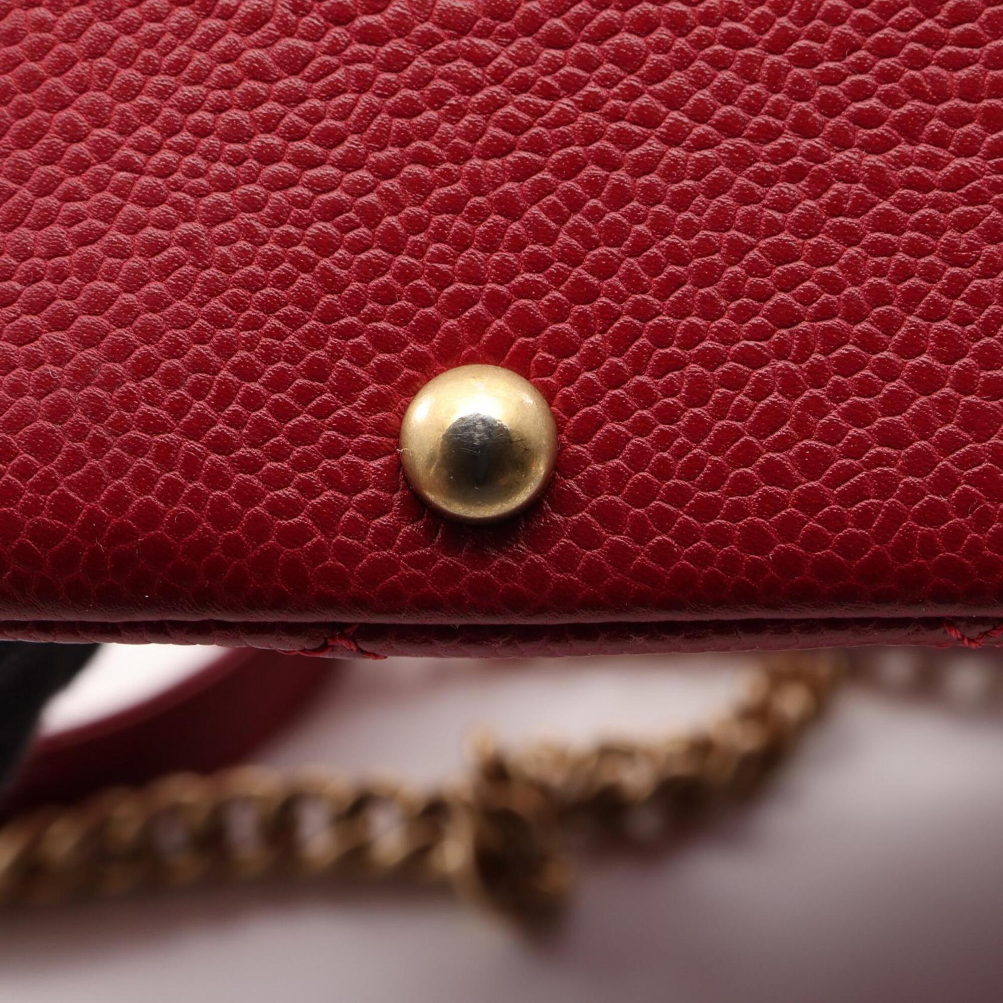 Chanel Red Color Grained Calfskin Handbag Shoulder Bag (Pre-Owned)