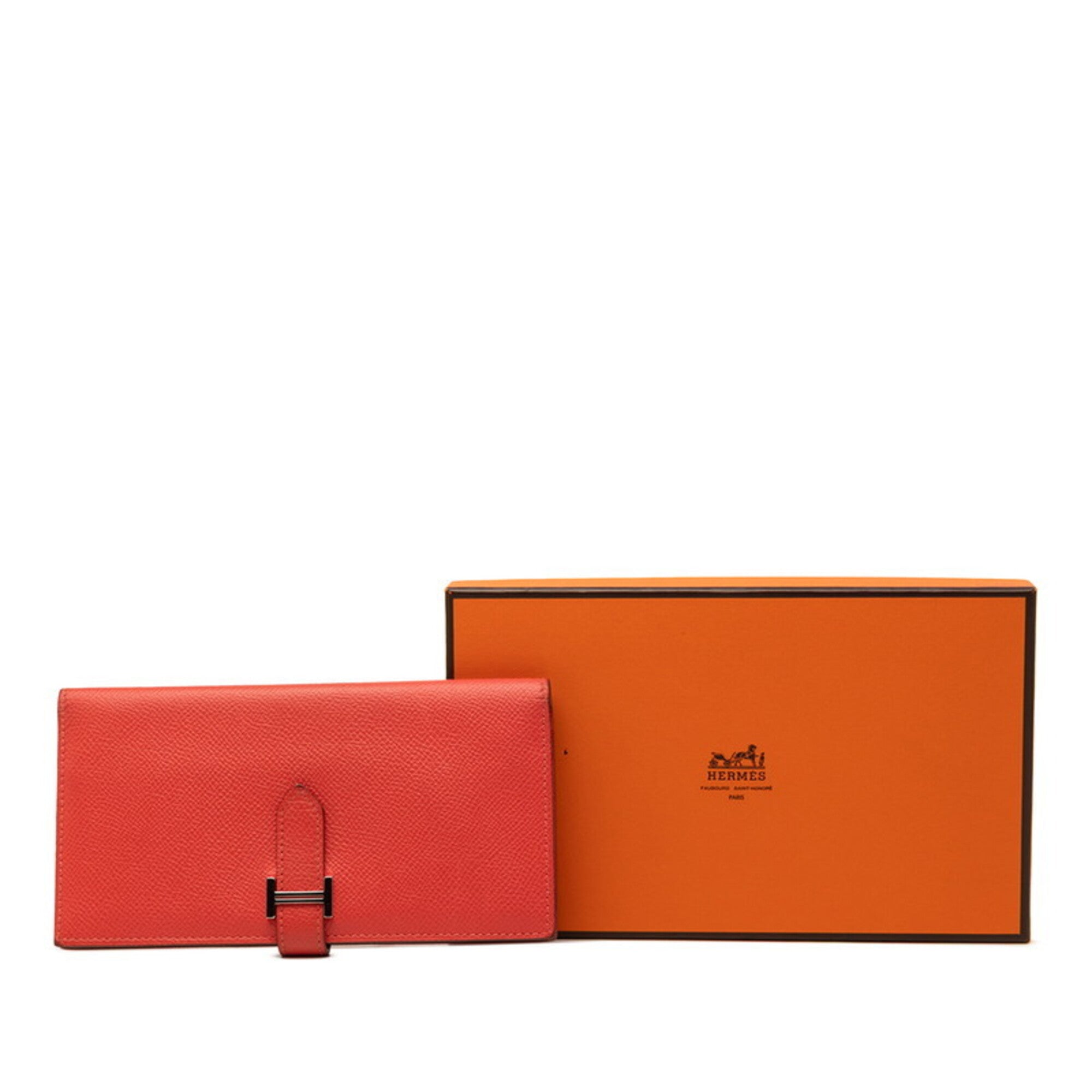 Hermes Red Color Rose Jaipur Epsom Leather Long Wallet (Bi-Fold) (Pre-Owned)