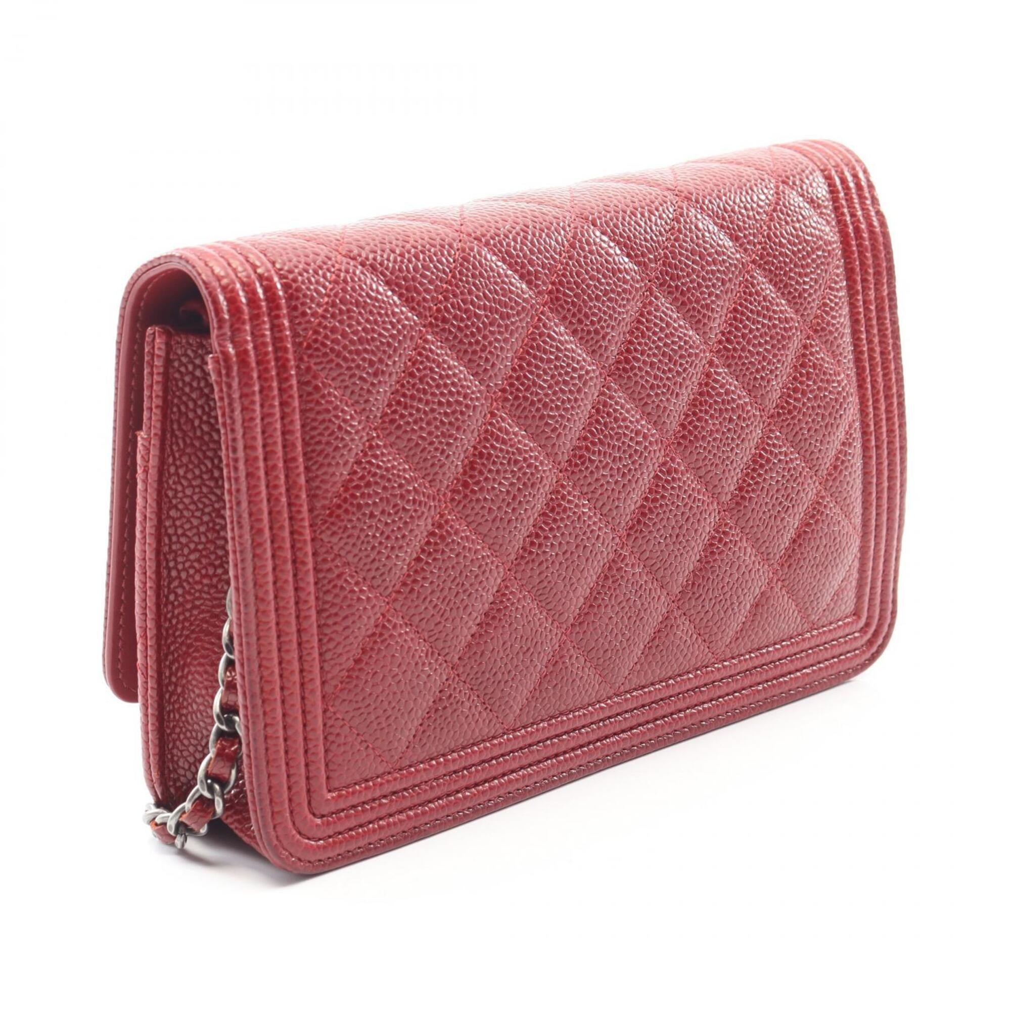Chanel Red Color Grained Calfskin Handbag Shoulder Bag (Pre-Owned)