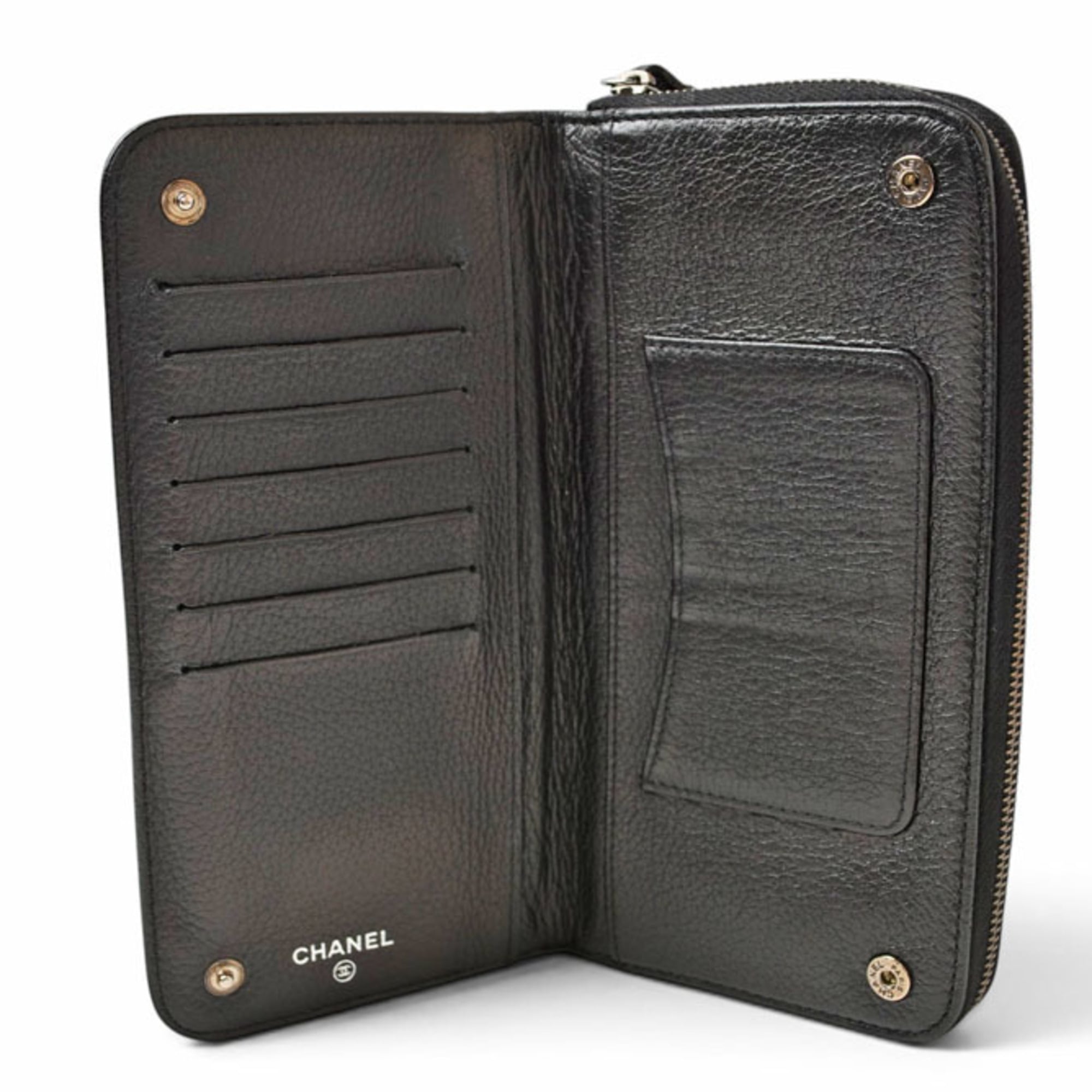 Chanel Black Leather Long Wallet (Bi-Fold) (Pre-Owned)