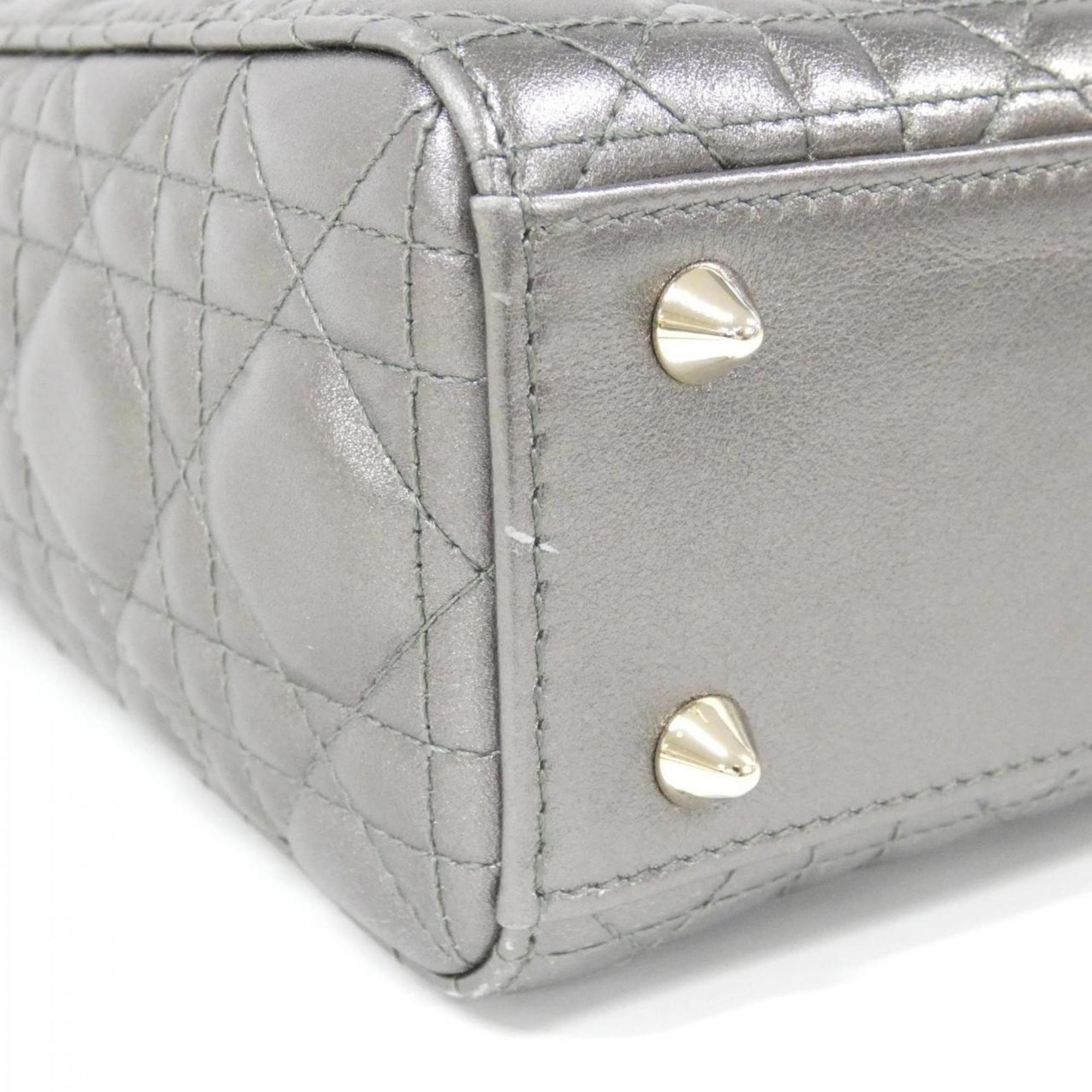 Christian Dior Gray Gunmetal Metallic Leather Handbag (Pre-Owned)
