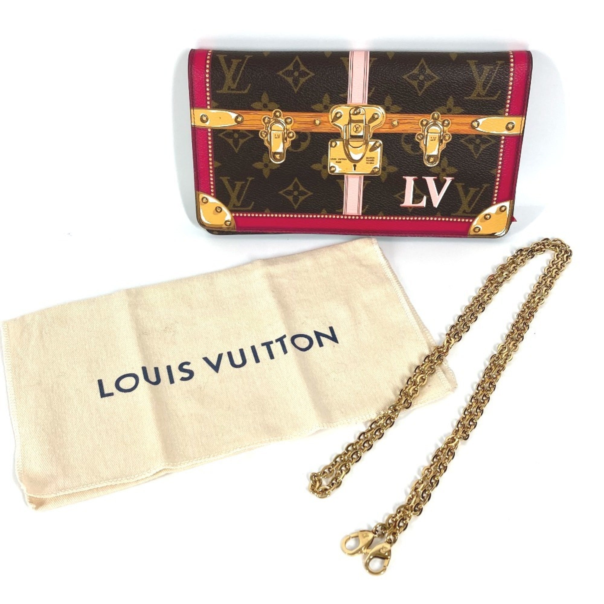 Louis Vuitton Brown Pink Monogram Clutch Bag Pochette Shoulder Bag (Pre-Owned)