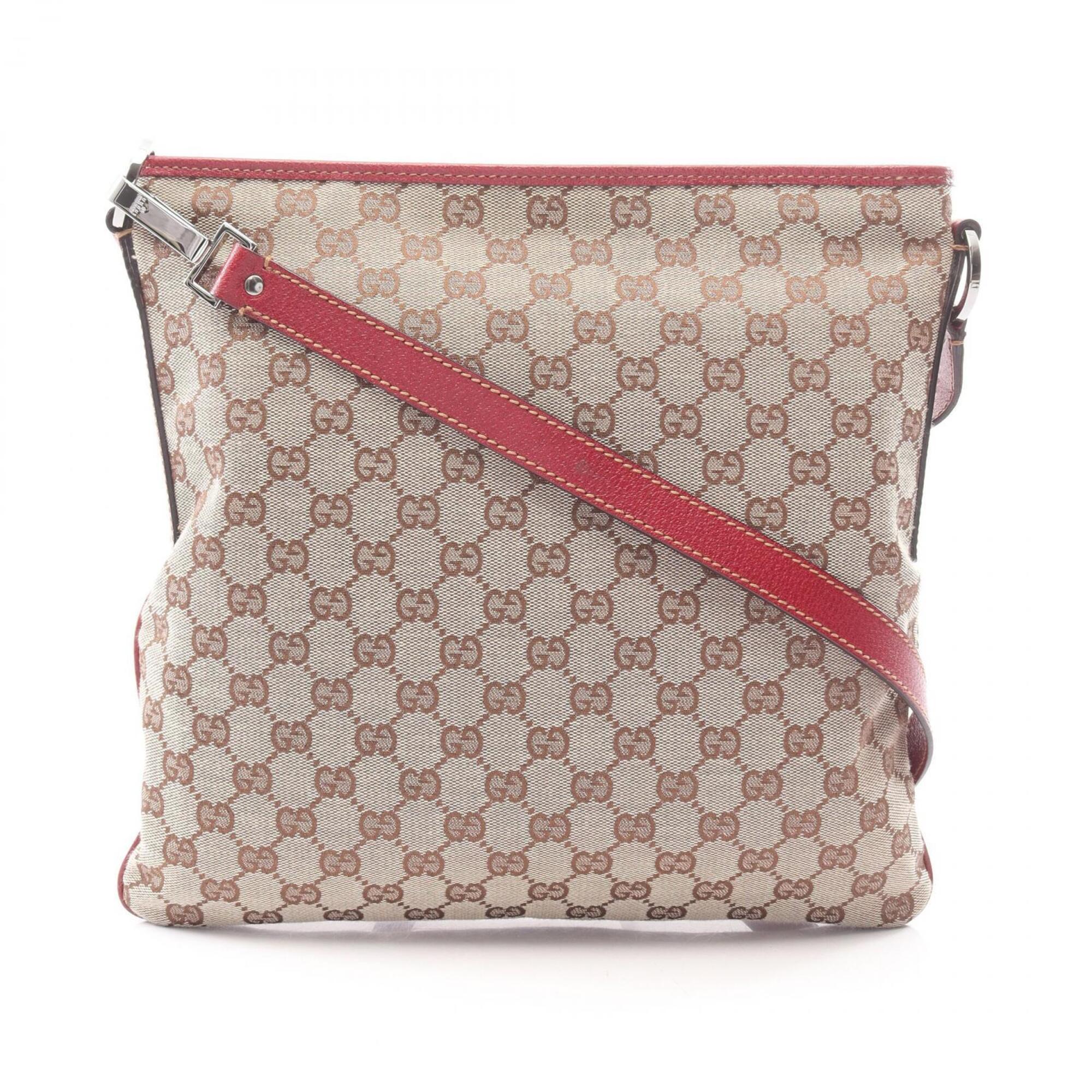 Gucci Beige Bordeaux Canvas Leather Handbag Shoulder Bag (Pre-Owned)