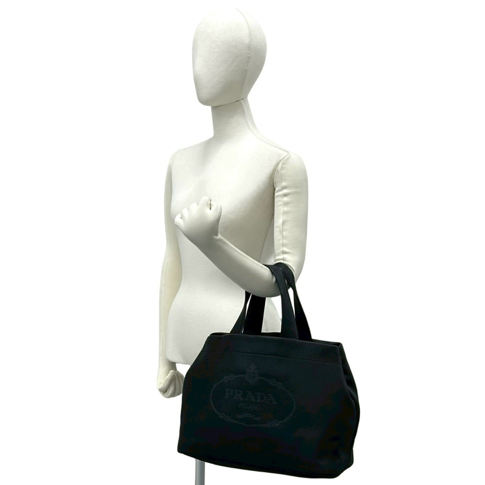 Prada Black Leather Handbag Tote Bag (Pre-Owned)