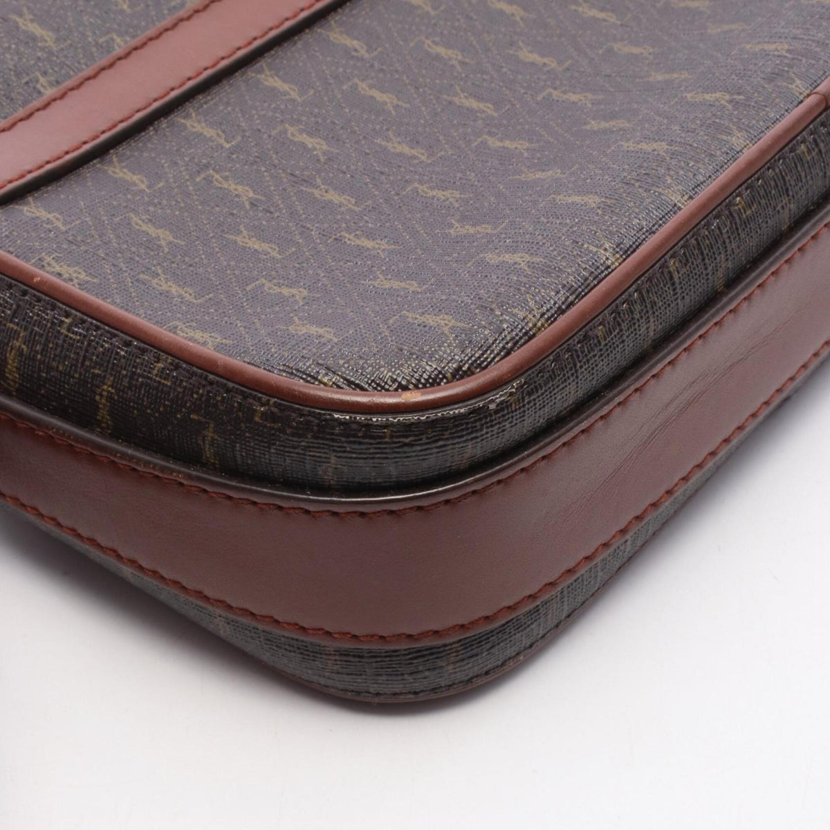 Yves Saint Laurent Brown Leather Pvc Coated Canvas Handbag Shoulder Bag (Pre-Owned)
